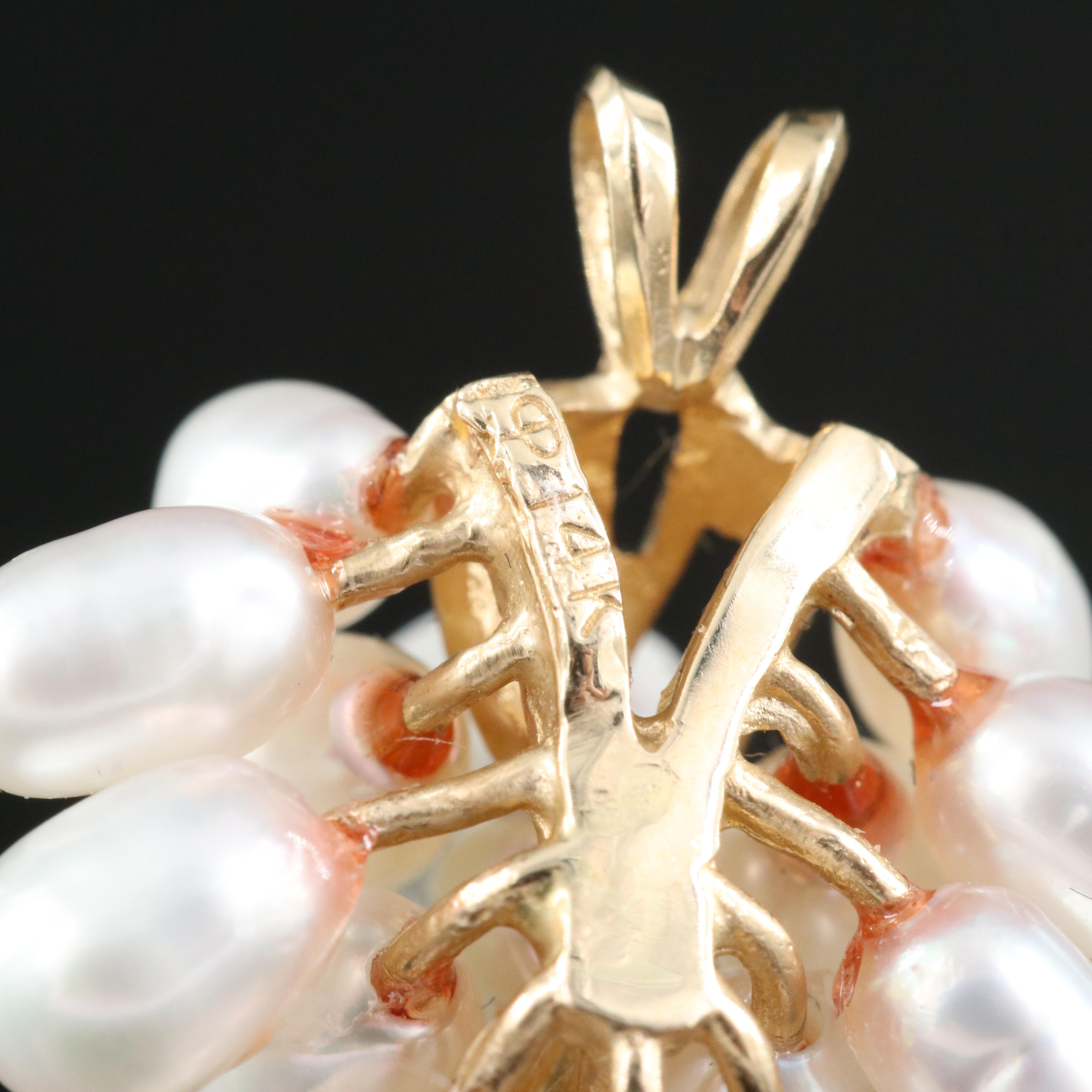 14K 0.04 CT Diamond and Pearl Cluster Pendant