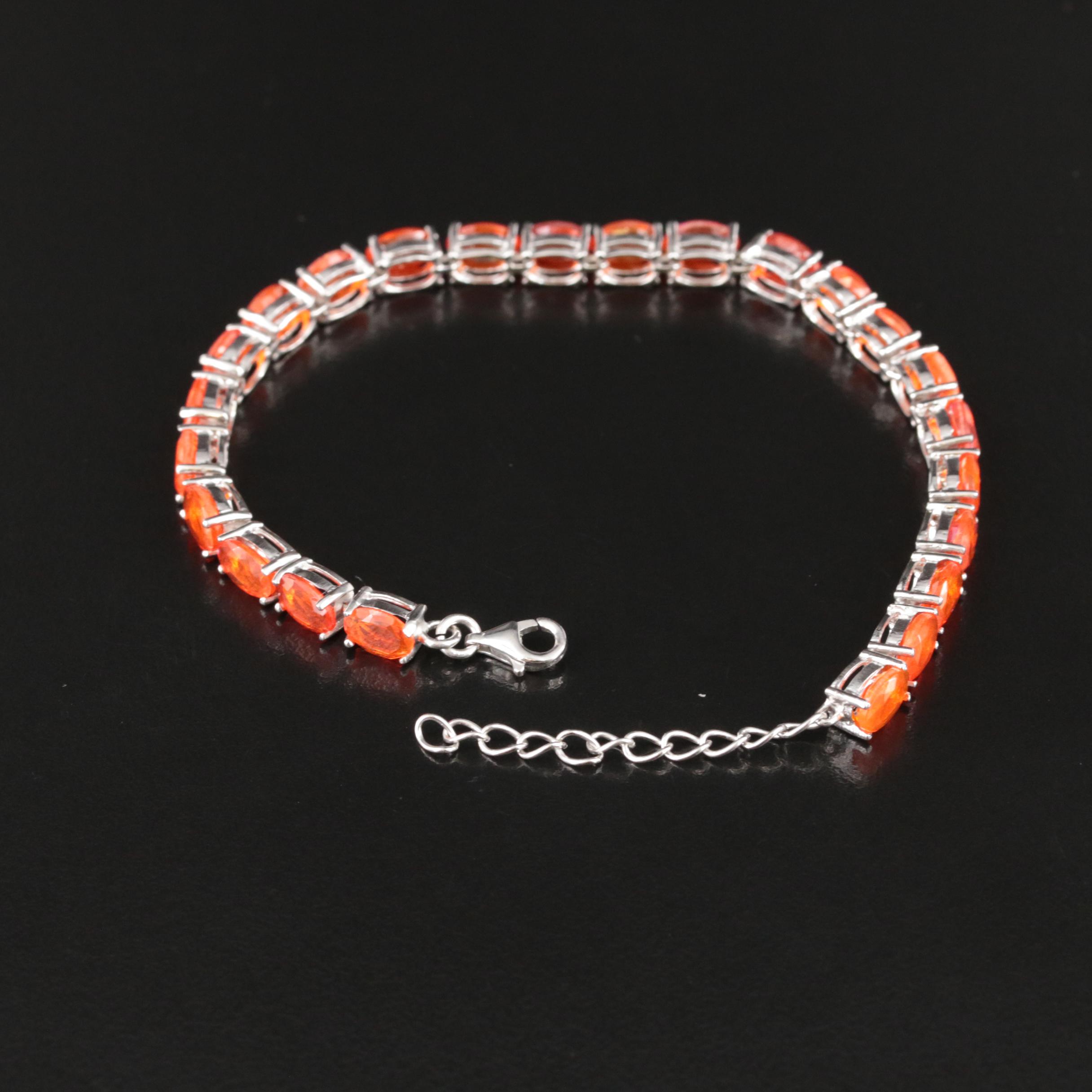 Sterling Fire Opal Line Bracelet