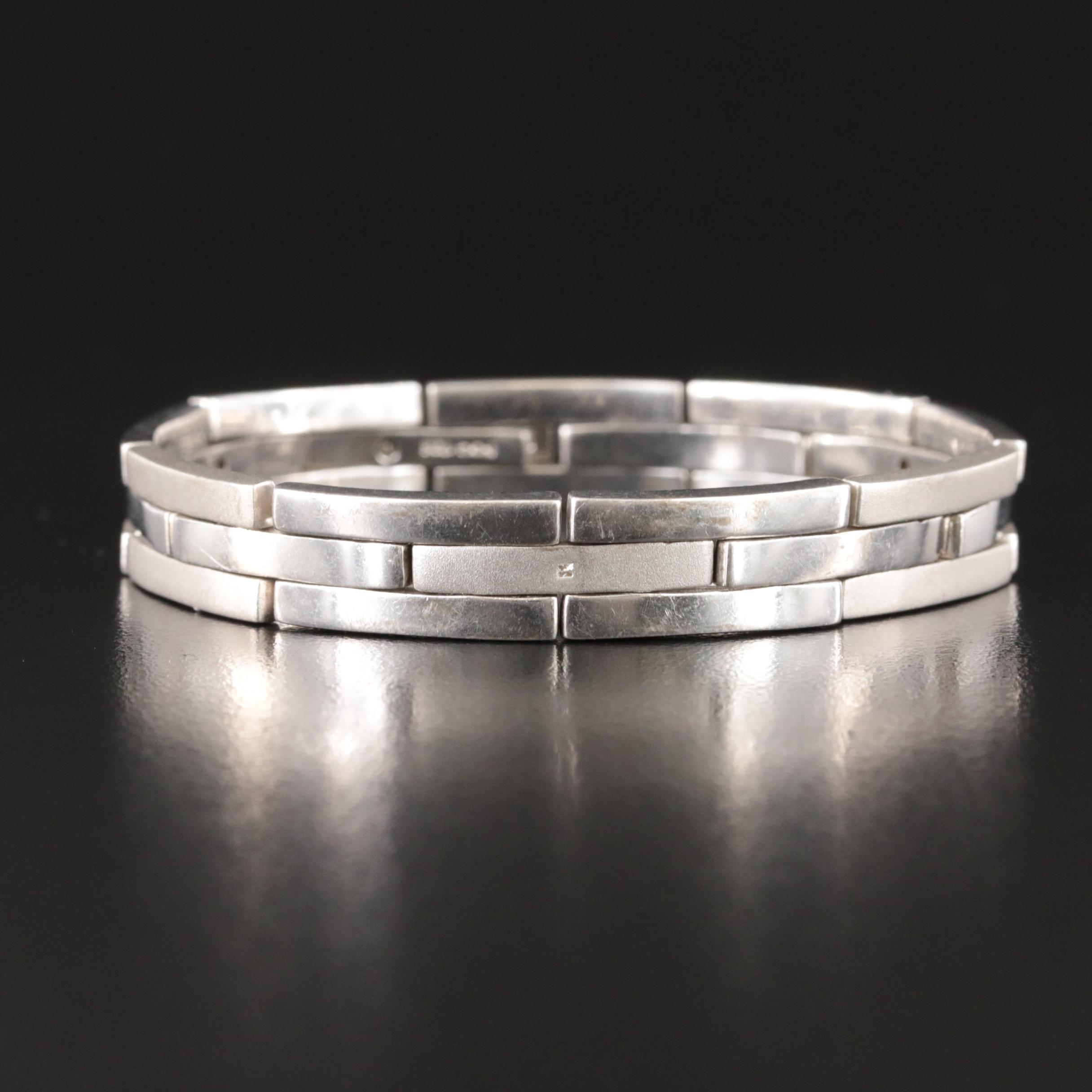 Sterling Silver Diamond Panther Link Bracelet