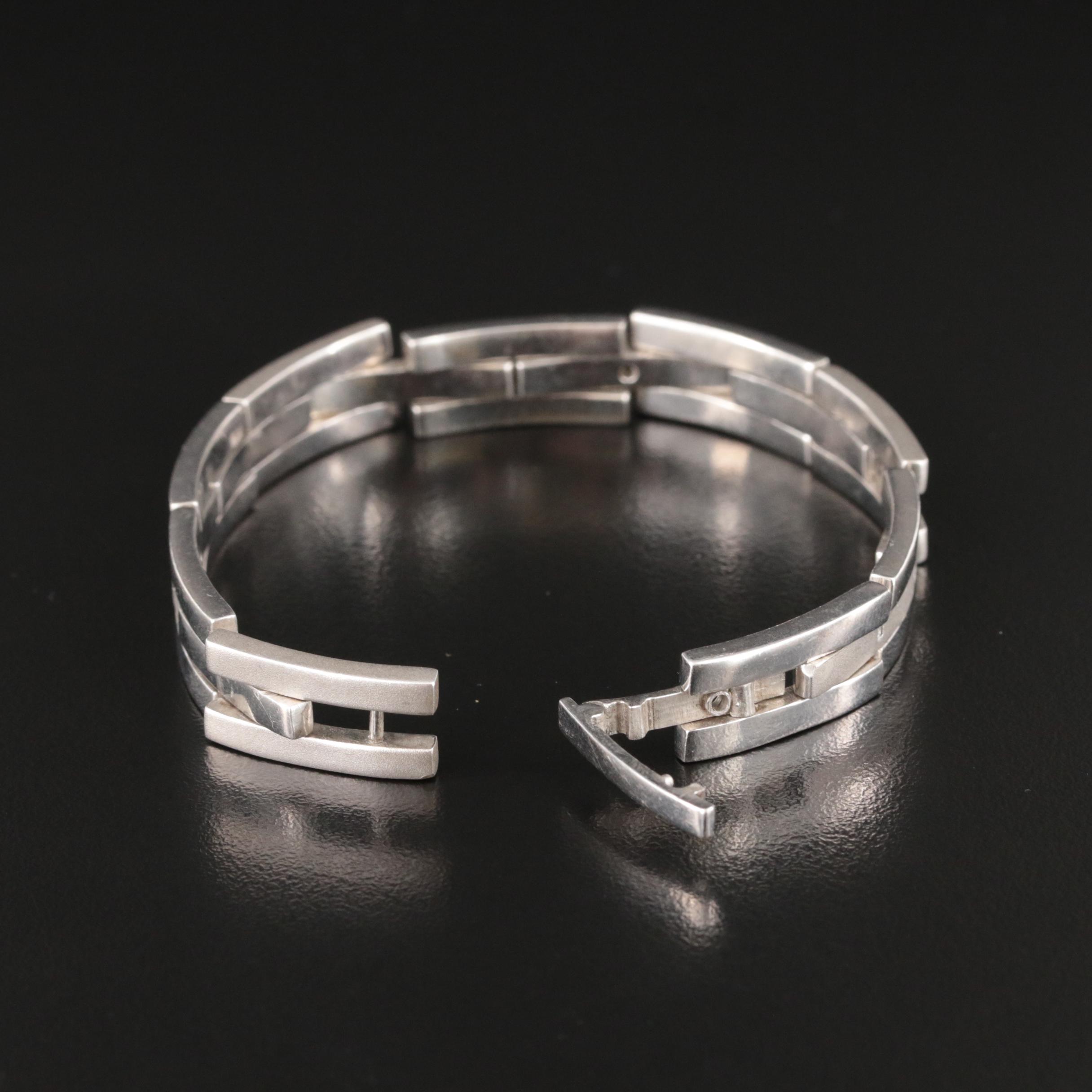 Sterling Silver Diamond Panther Link Bracelet