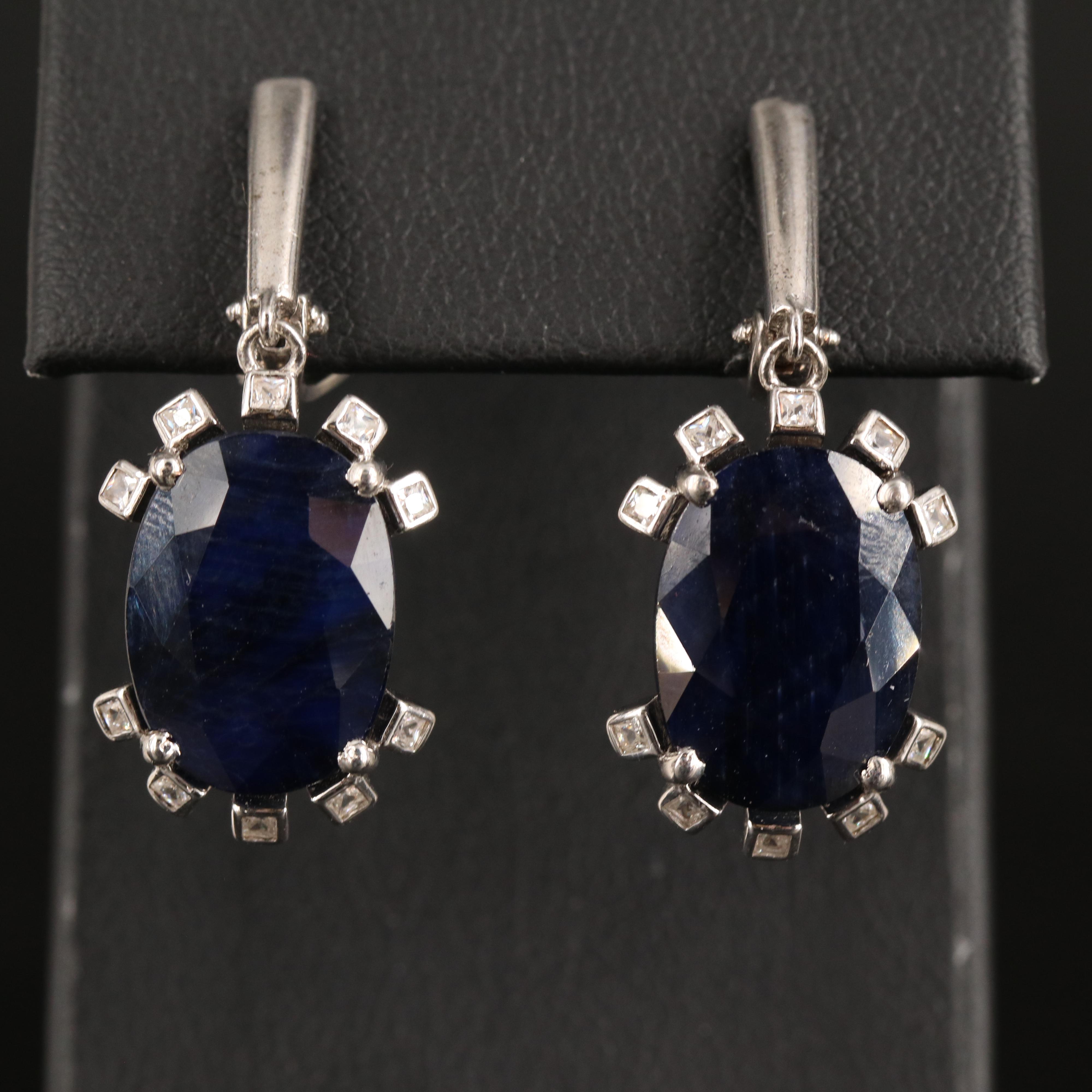 Sterling Sapphire and Cubic Zirconia Pendant Earrings