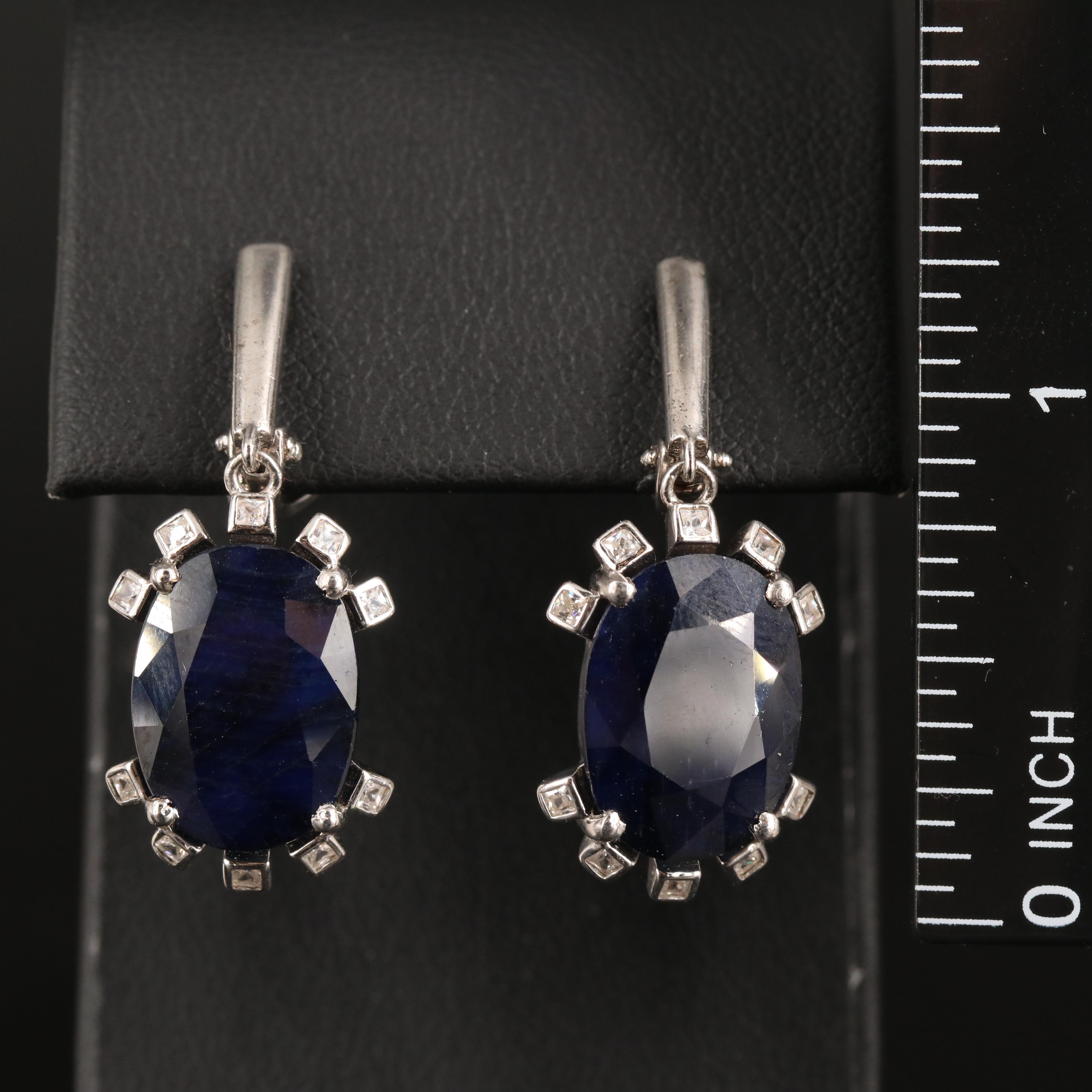 Sterling Sapphire and Cubic Zirconia Pendant Earrings