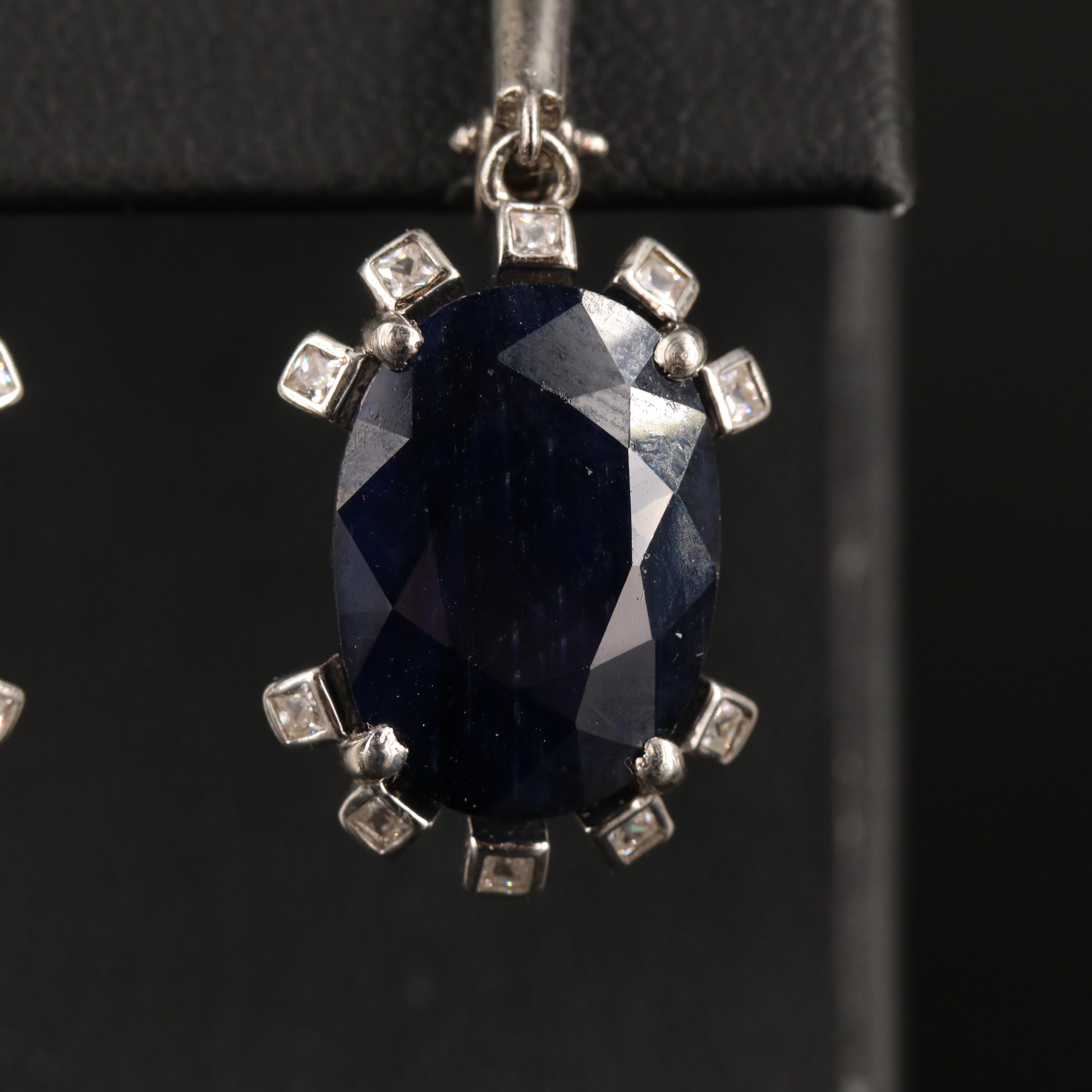 Sterling Sapphire and Cubic Zirconia Pendant Earrings