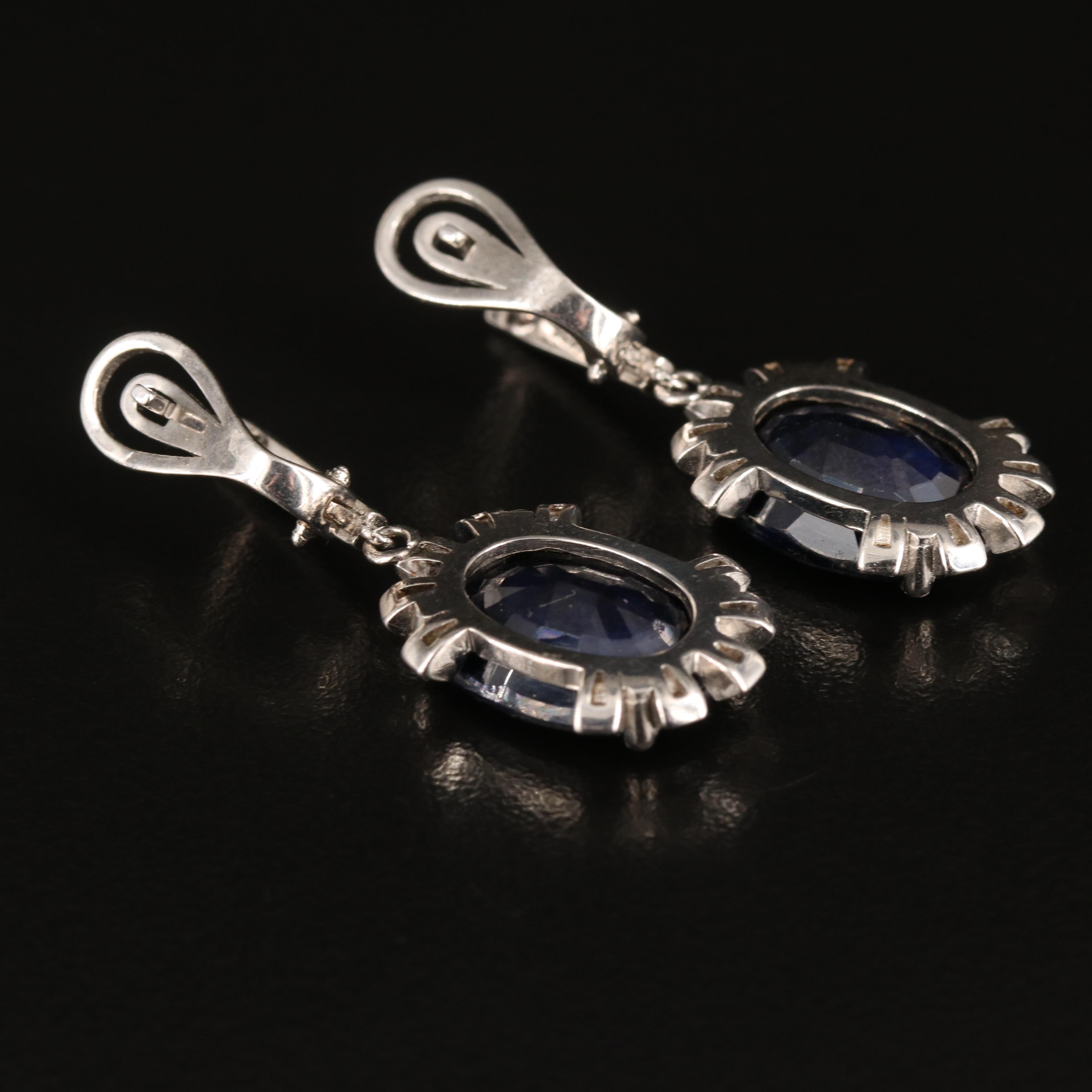 Sterling Sapphire and Cubic Zirconia Pendant Earrings