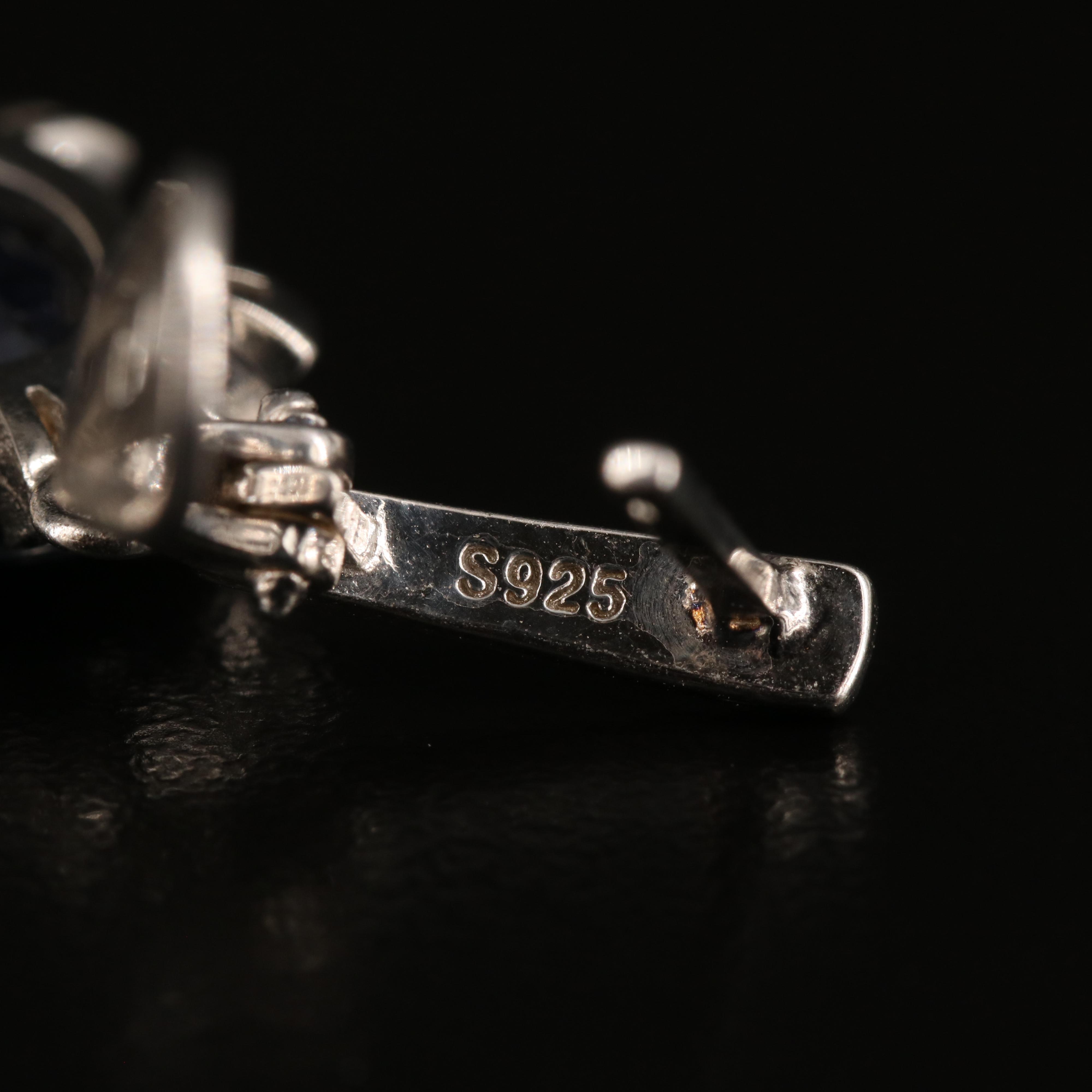 Sterling Sapphire and Cubic Zirconia Pendant Earrings