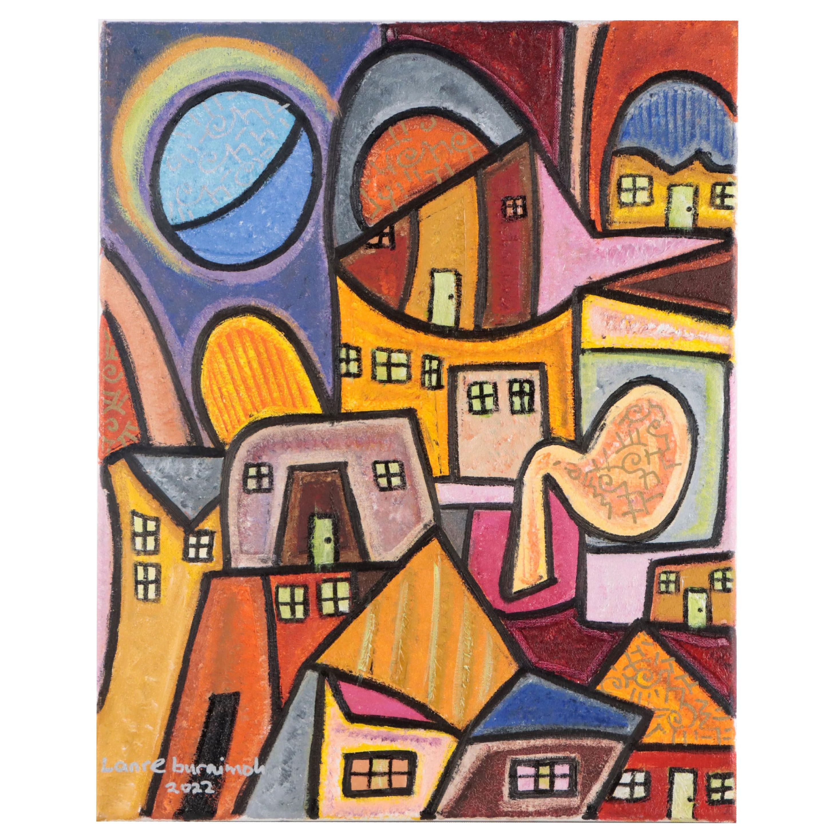 Lanre Buraimoh Oil Painting "Clustered City," 2022