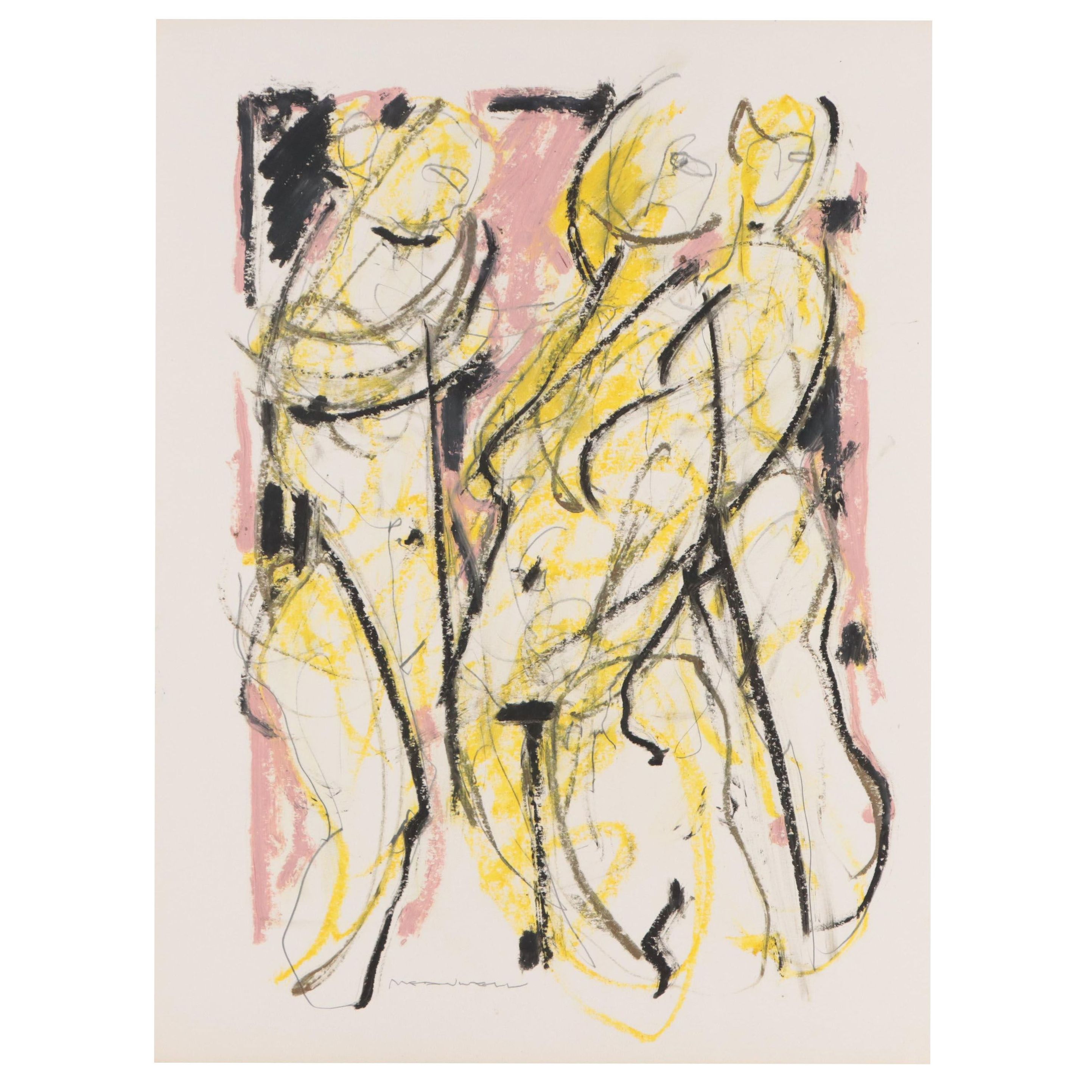 Jack Meanwell Expressionist Mixed Media Drawing