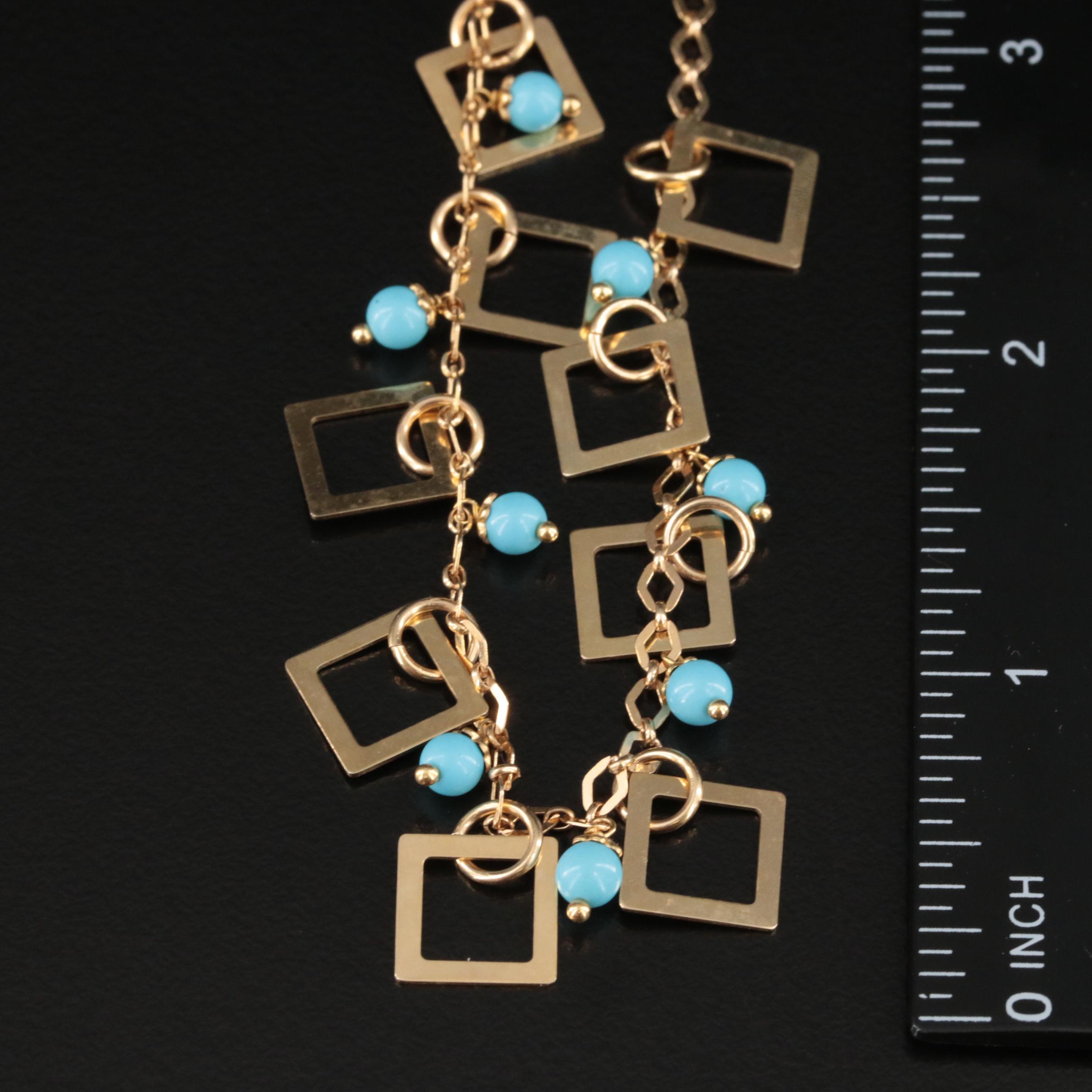 Italian 14K Imitation Turquoise Geometric Fringe Necklace