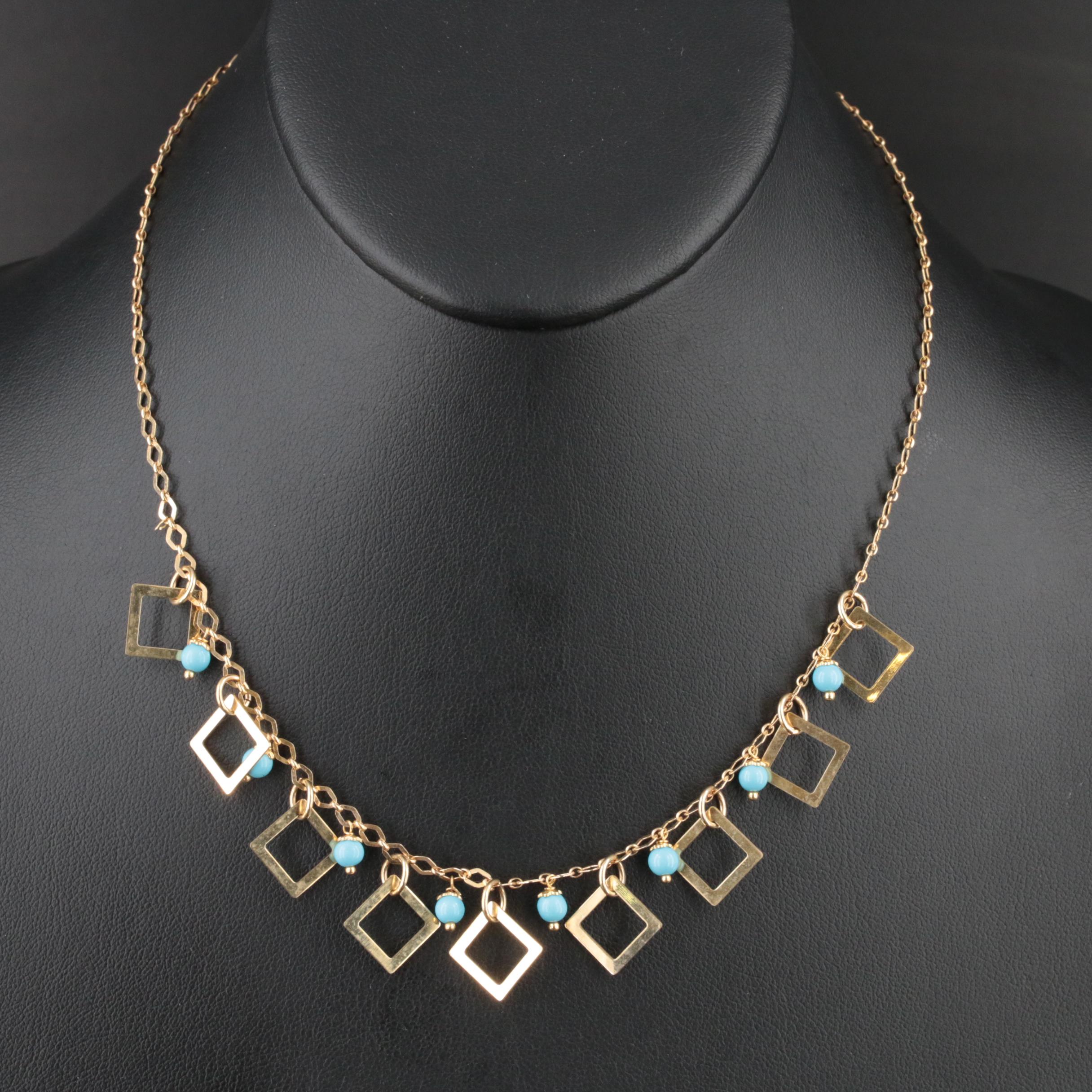 Italian 14K Imitation Turquoise Geometric Fringe Necklace