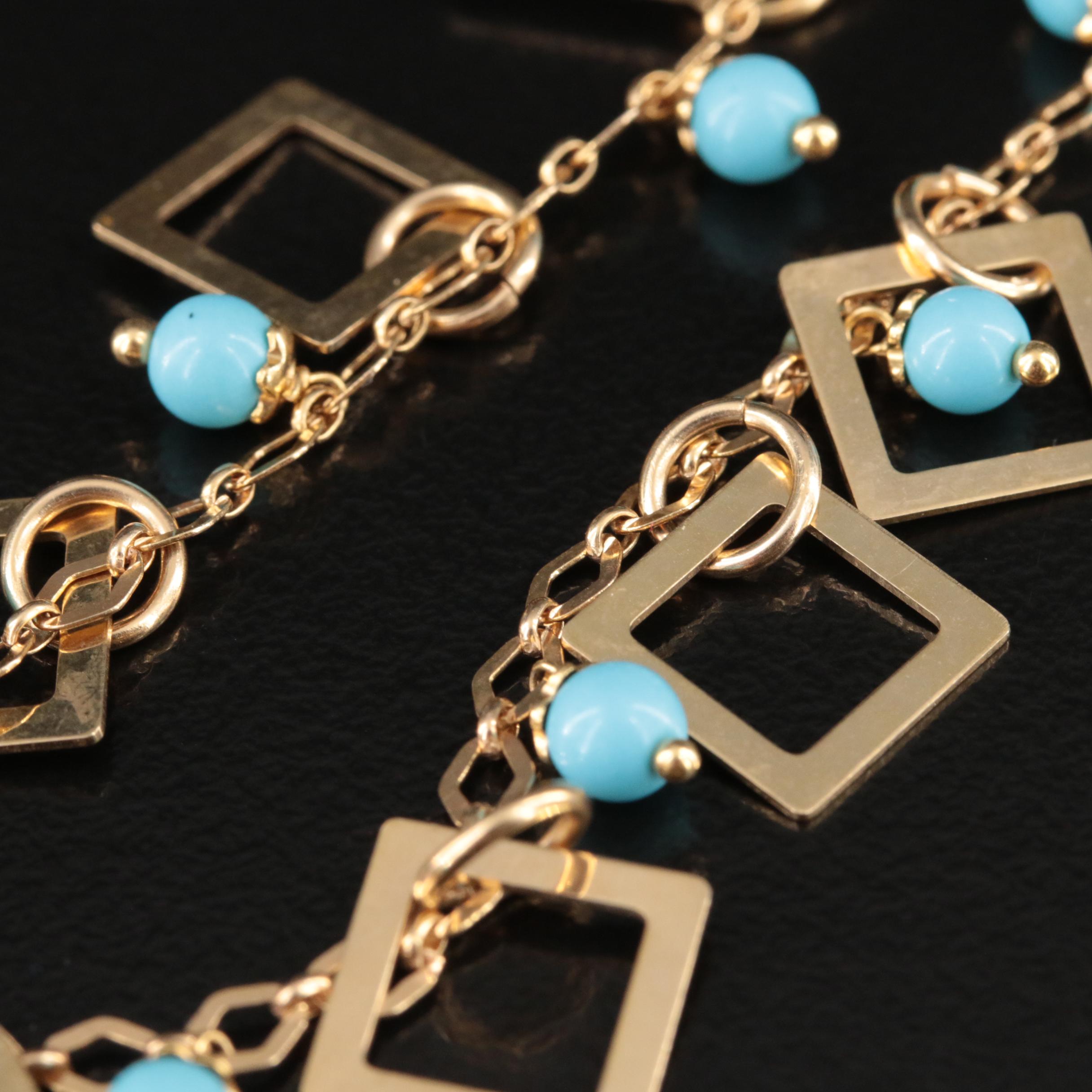 Italian 14K Imitation Turquoise Geometric Fringe Necklace