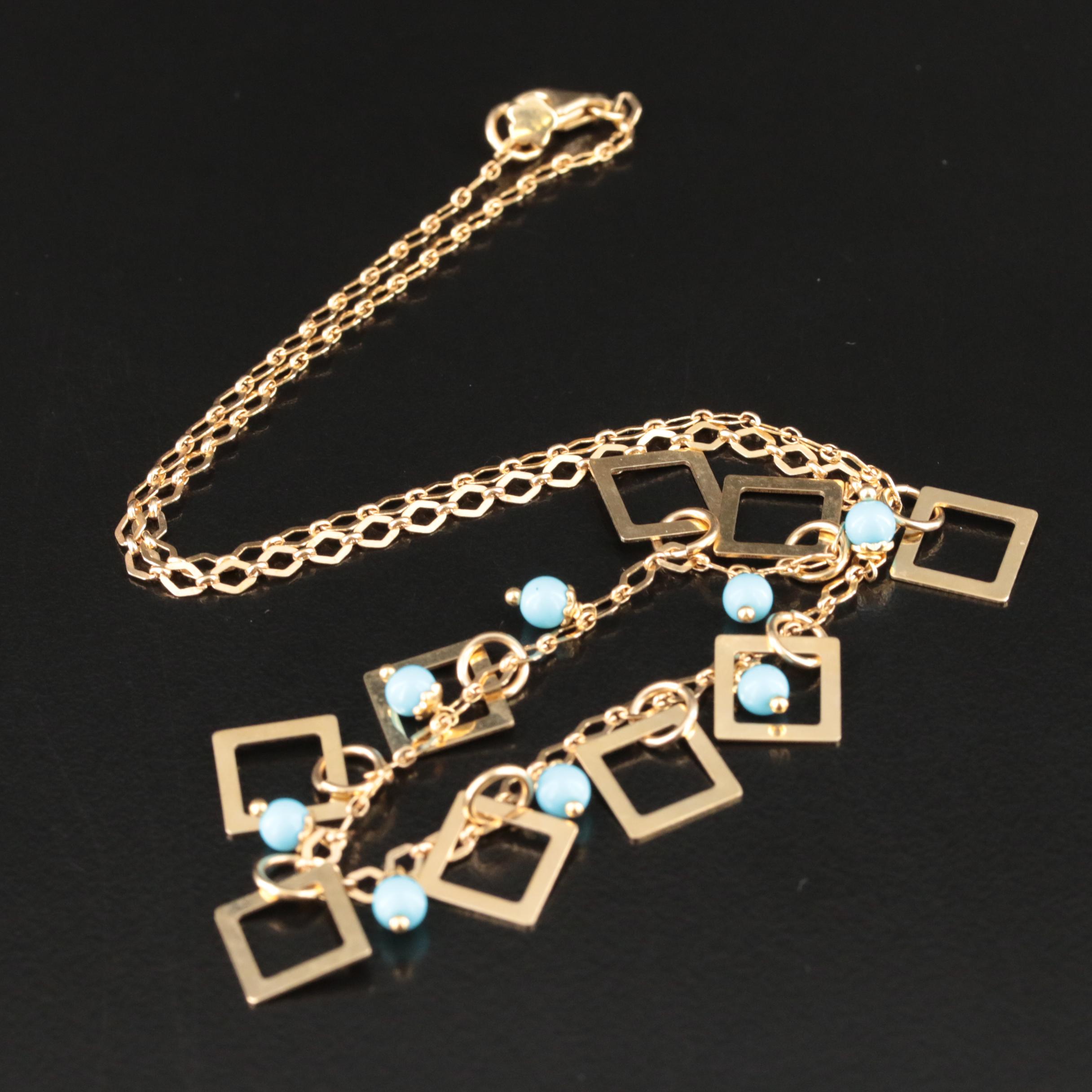 Italian 14K Imitation Turquoise Geometric Fringe Necklace