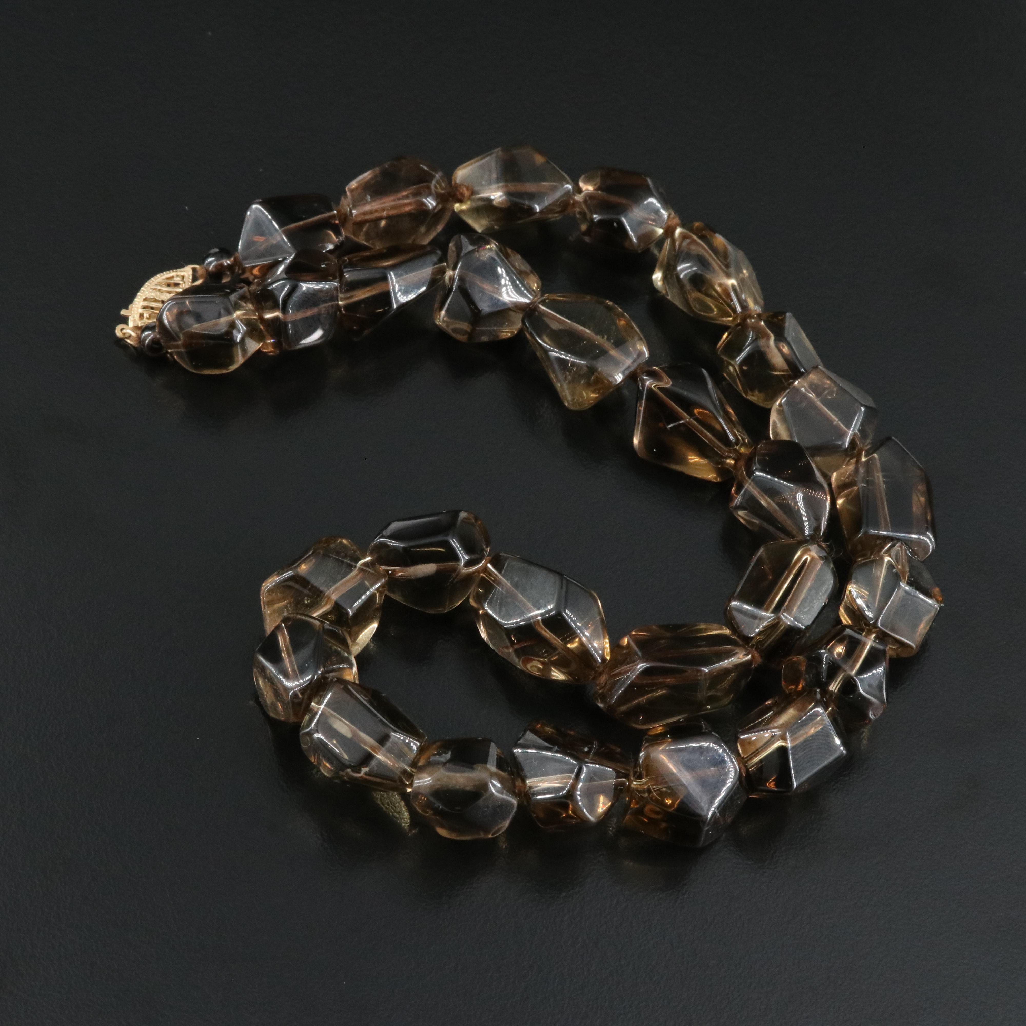 Smoky Quartz Necklace with 14K Clasp
