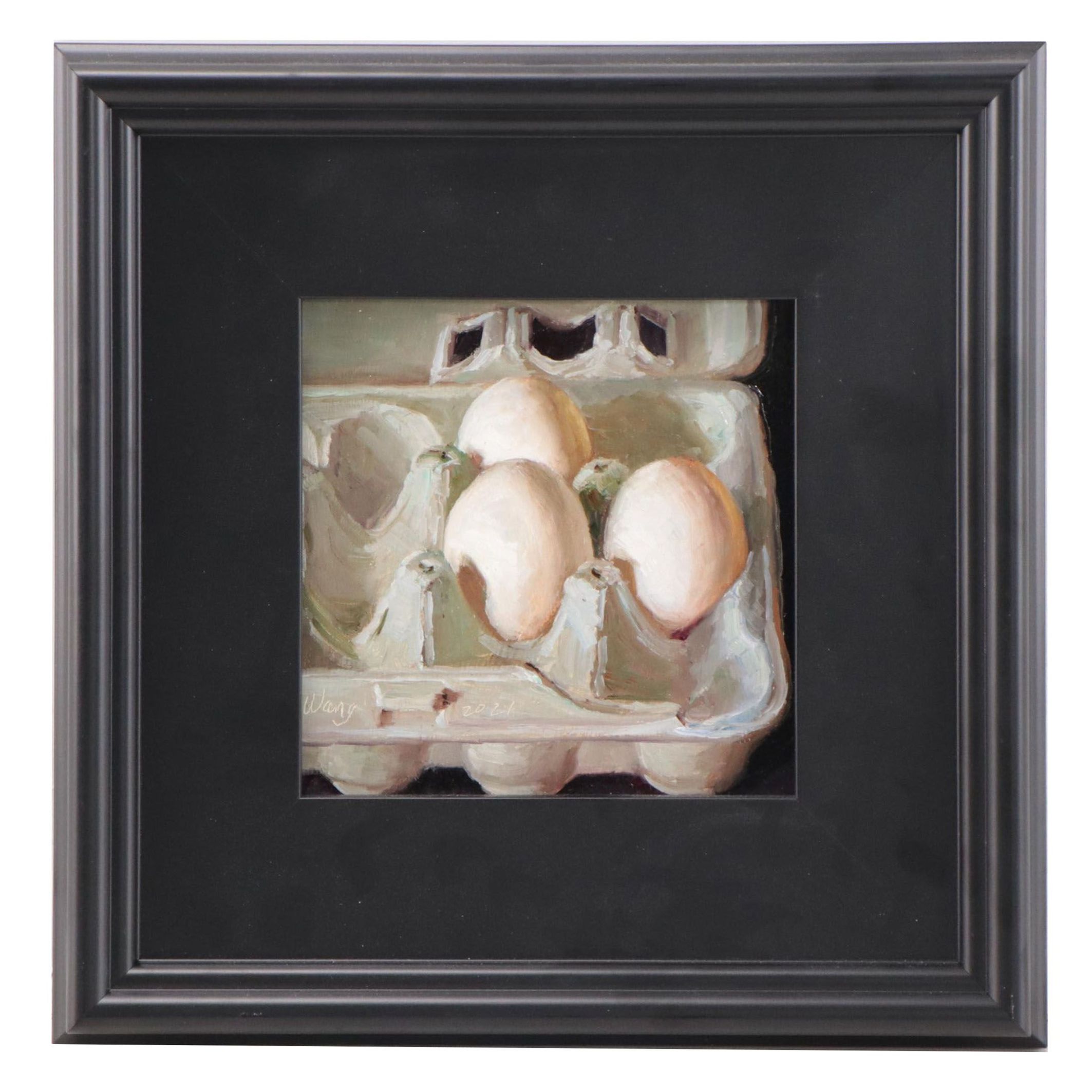 Youqing Wang Realist Still Life Oil Painting of Eggs in Carton, 2021