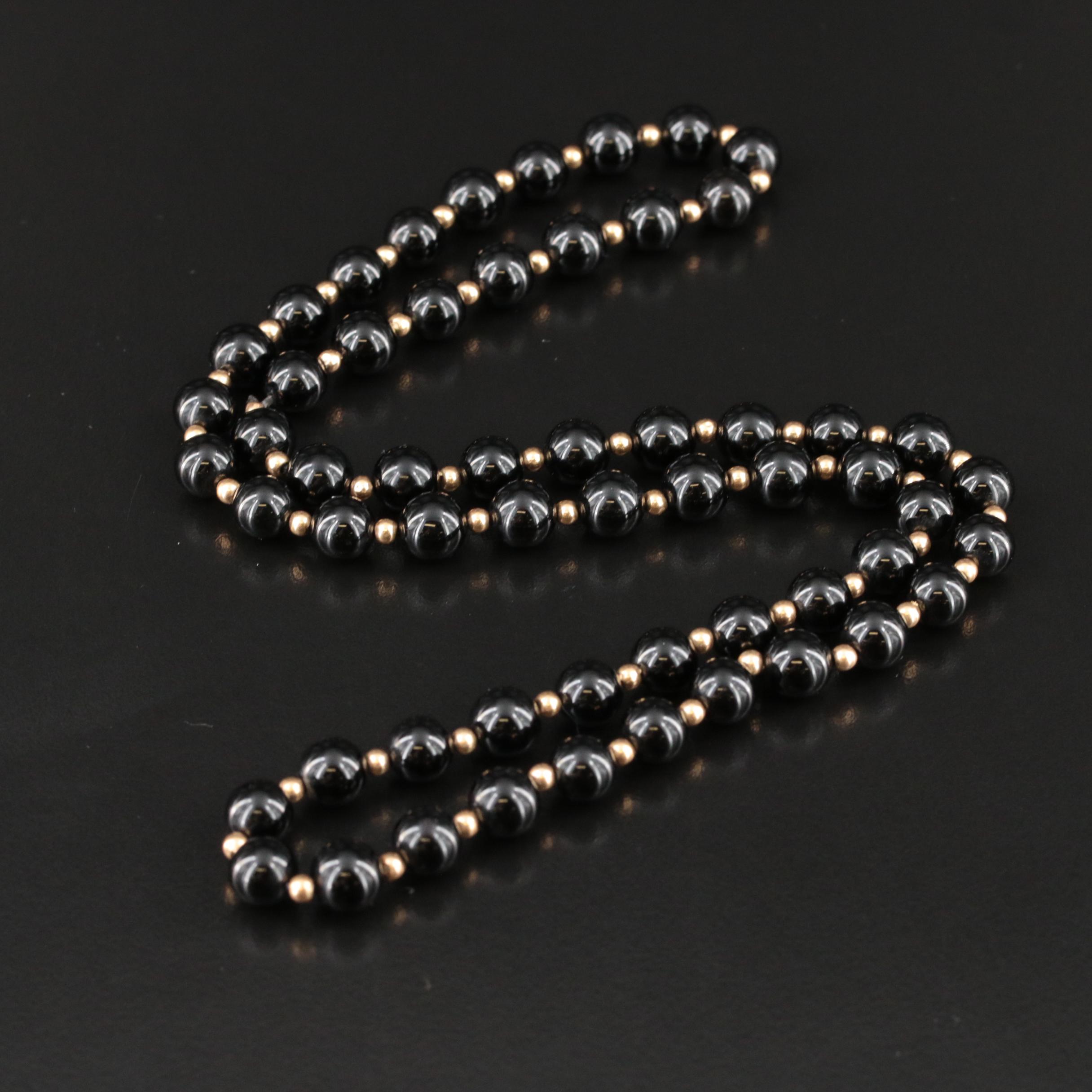 14K and Black Onyx Endless Bead Necklace