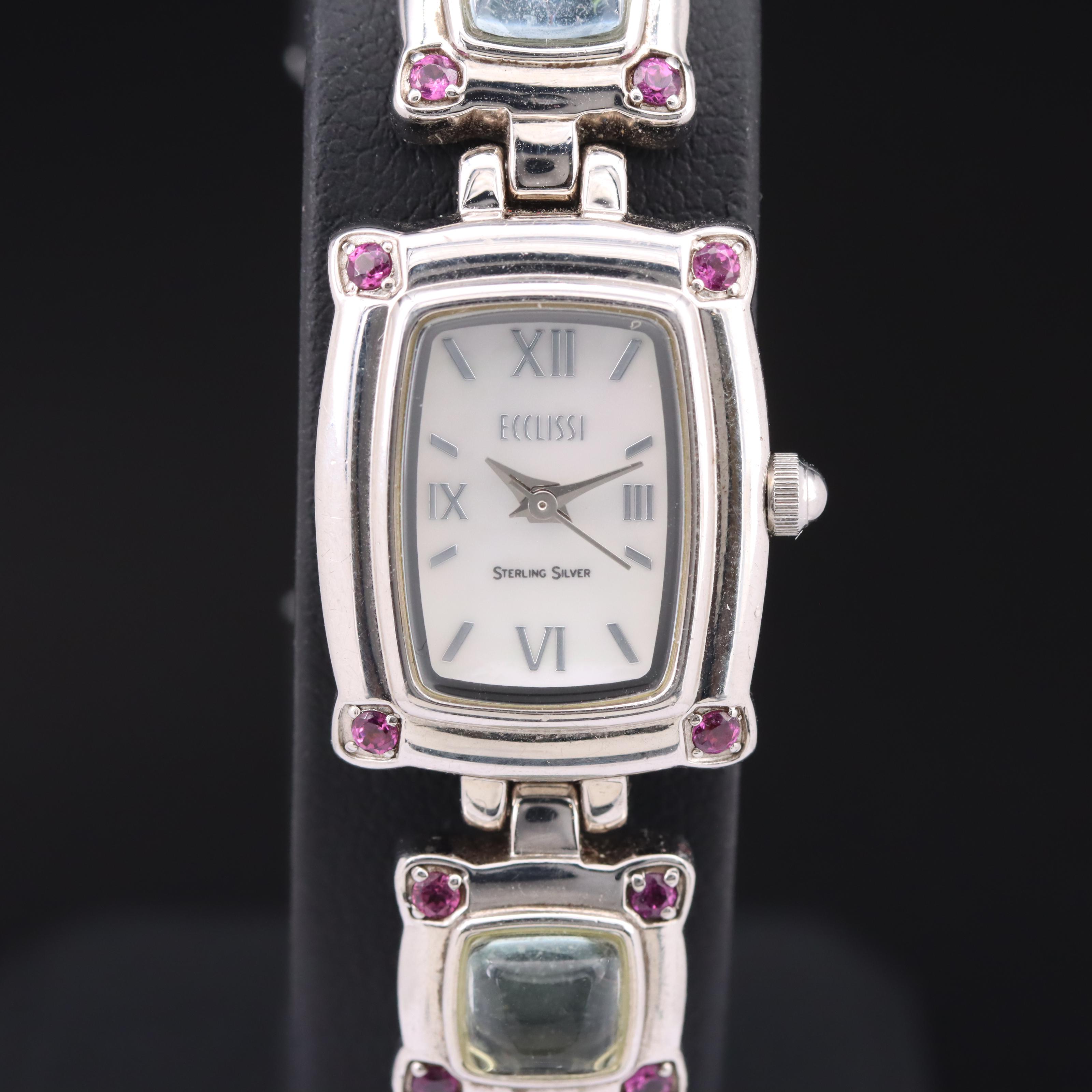 Ecclissi Sterling Mother-of-Pearl Dial and Gemstone Watch