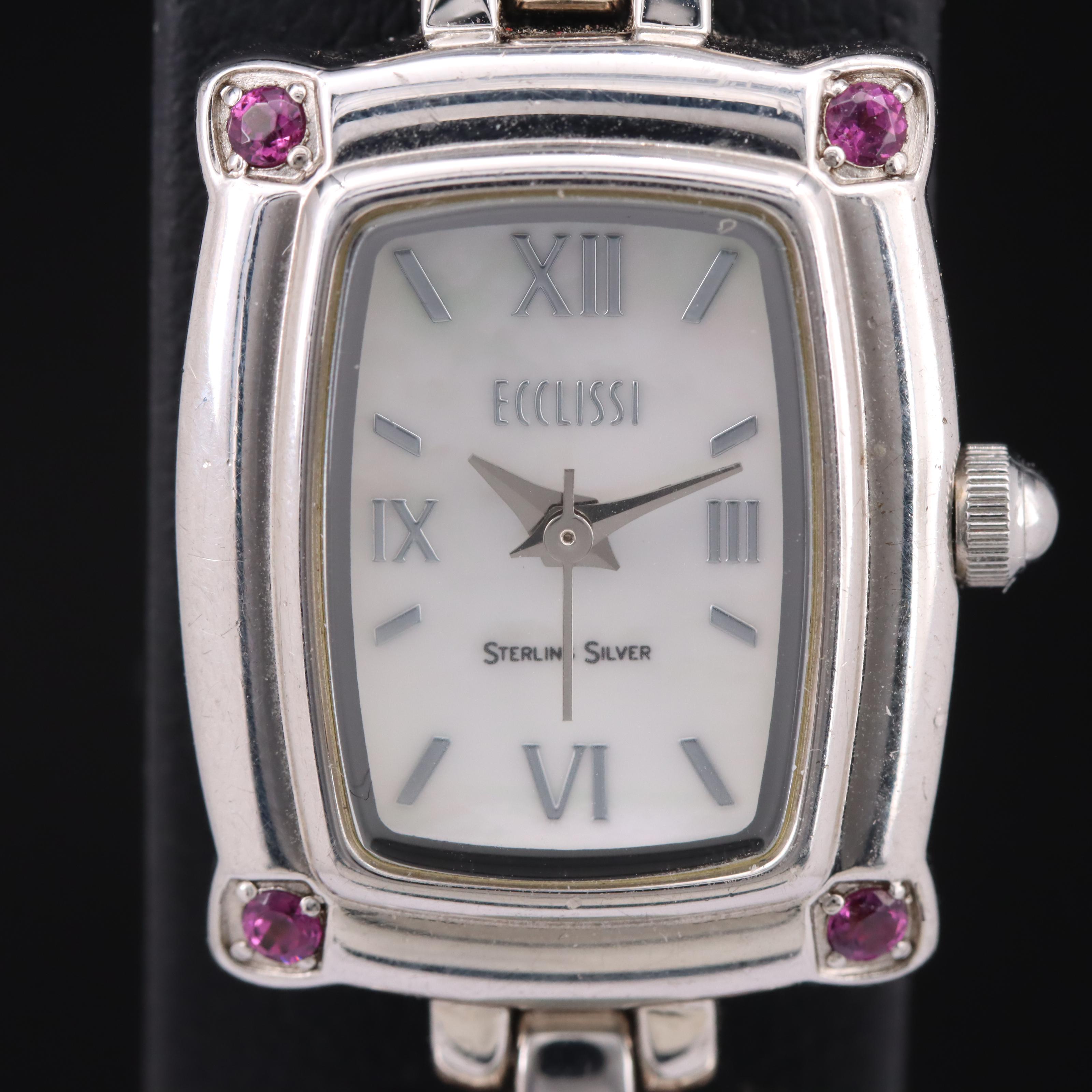 Ecclissi Sterling Mother-of-Pearl Dial and Gemstone Watch