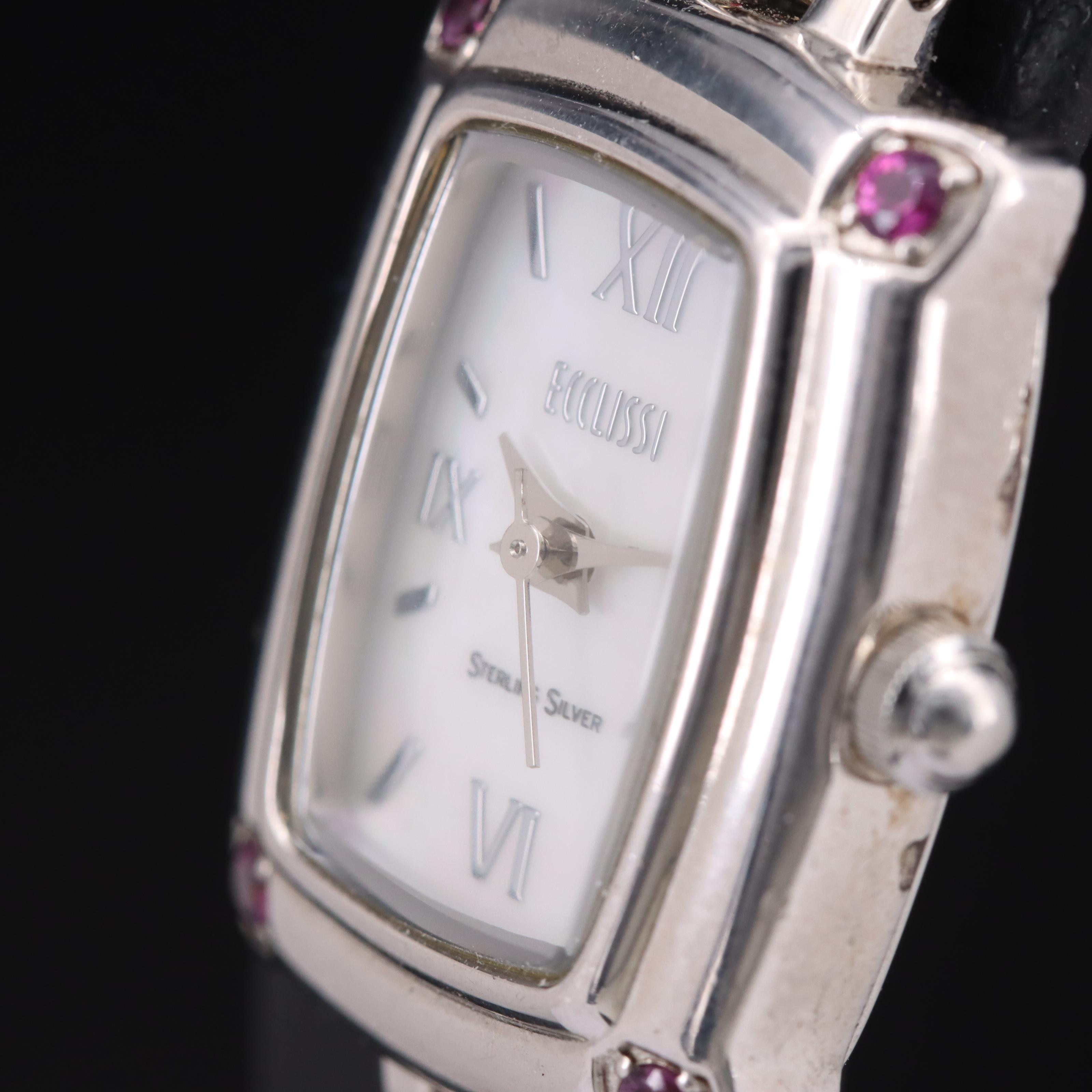 Ecclissi Sterling Mother-of-Pearl Dial and Gemstone Watch