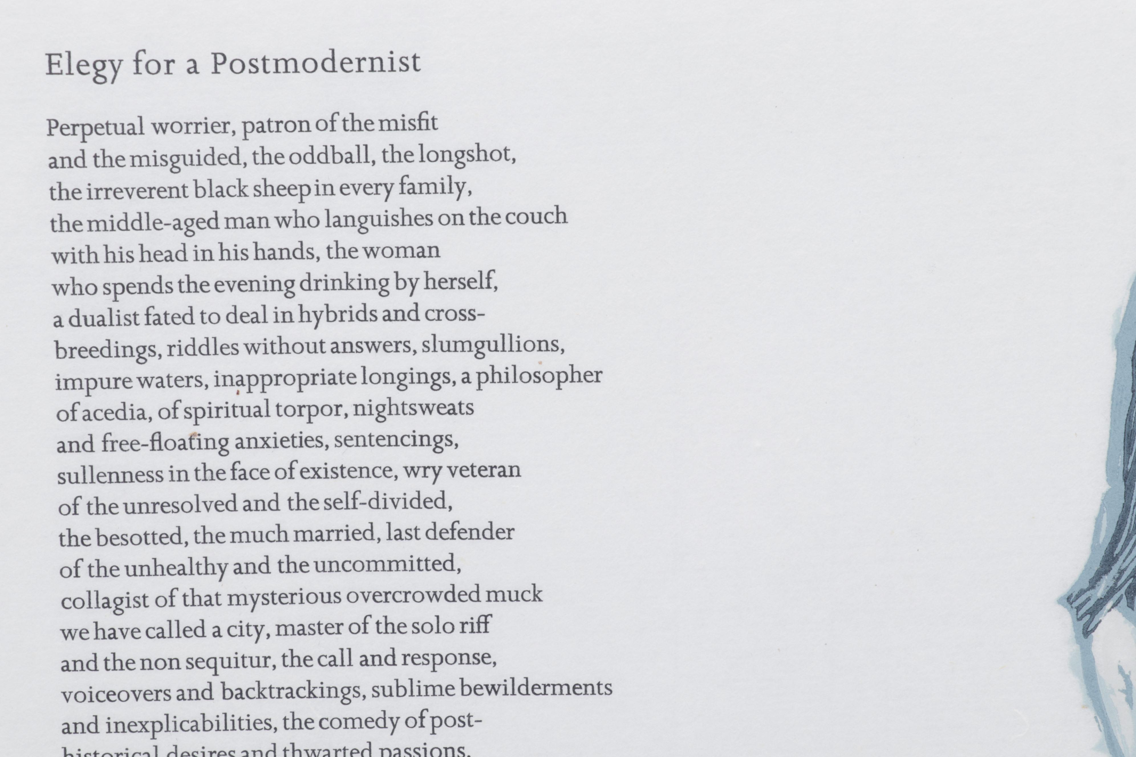 Sidney Chafetz Linocut "Elegy for a Postmodernist," 1991