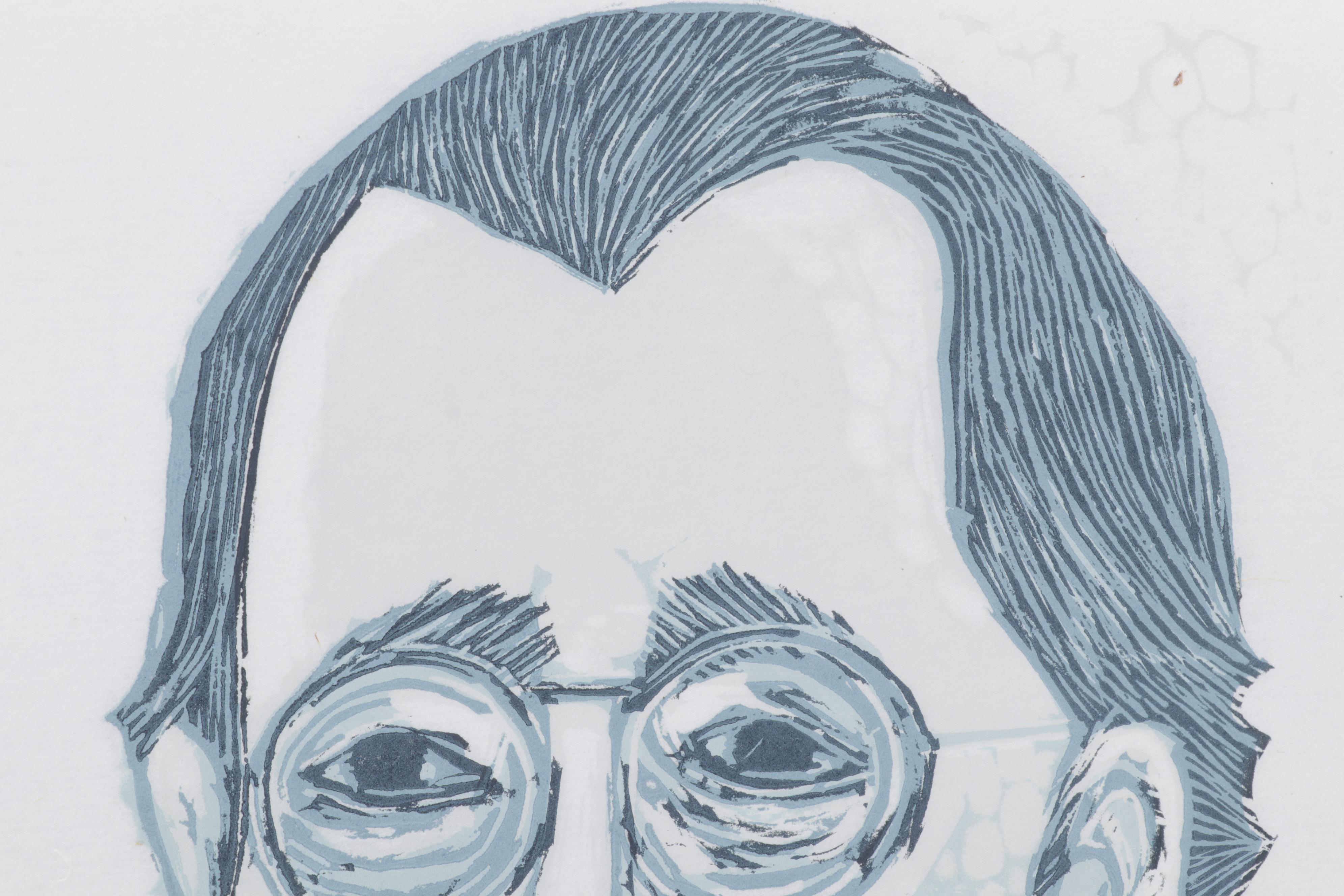 Sidney Chafetz Linocut "Elegy for a Postmodernist," 1991