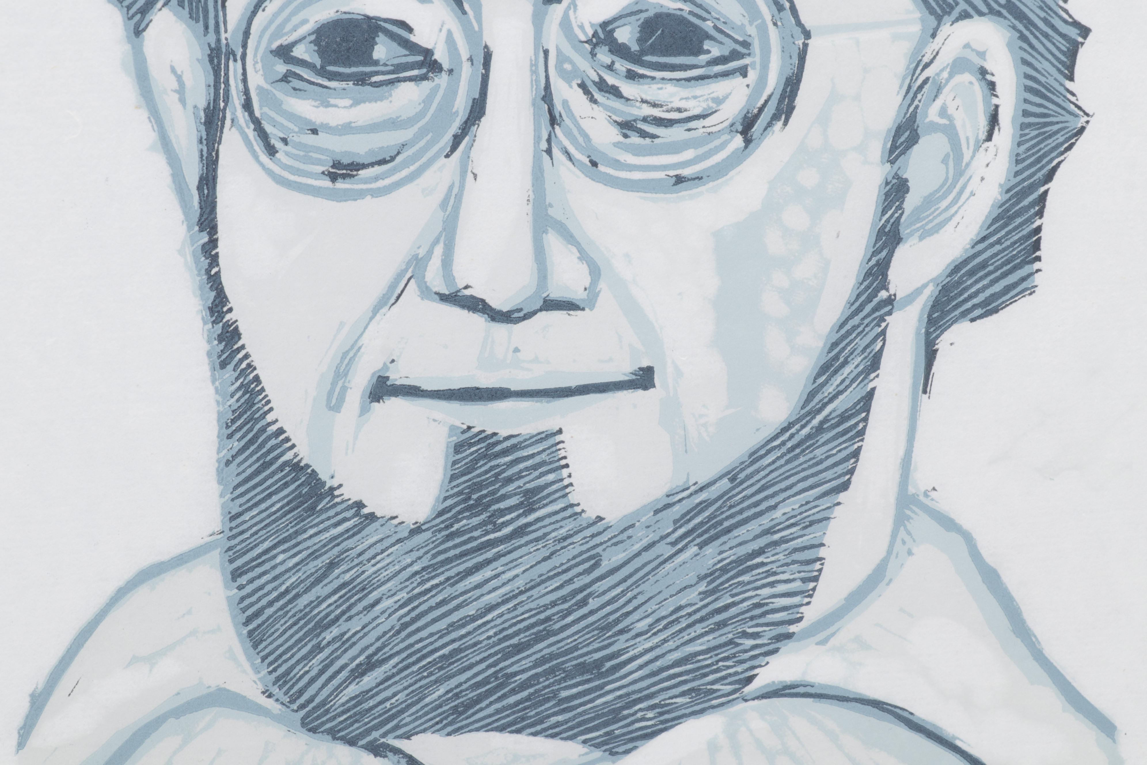 Sidney Chafetz Linocut "Elegy for a Postmodernist," 1991