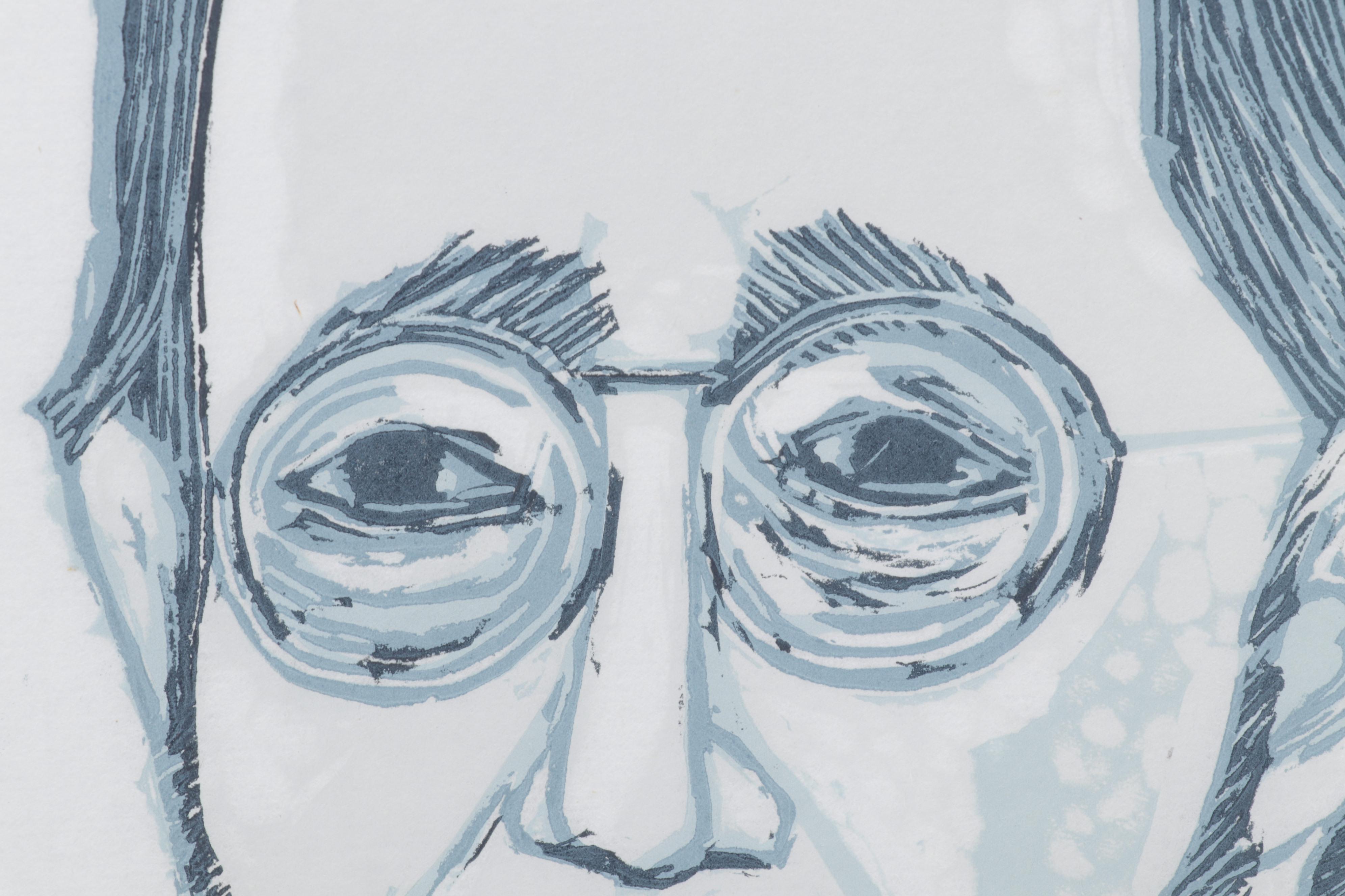 Sidney Chafetz Linocut "Elegy for a Postmodernist," 1991