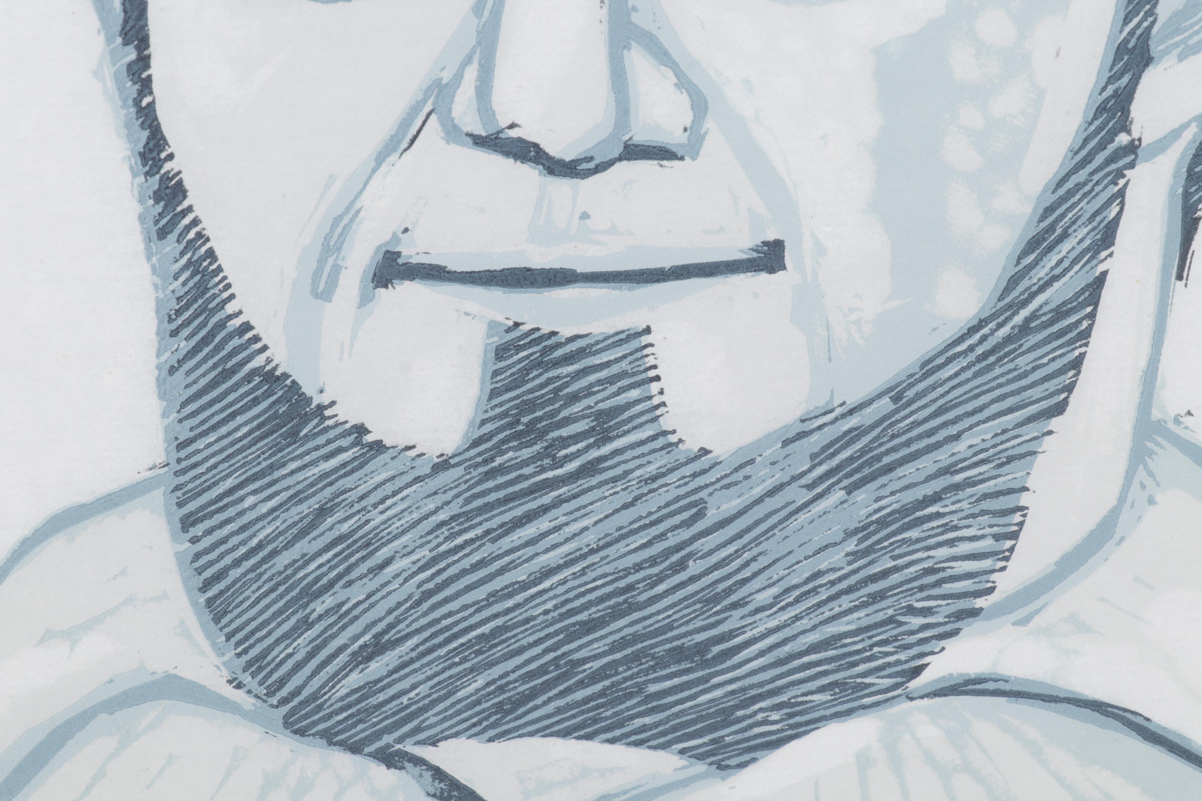 Sidney Chafetz Linocut "Elegy for a Postmodernist," 1991