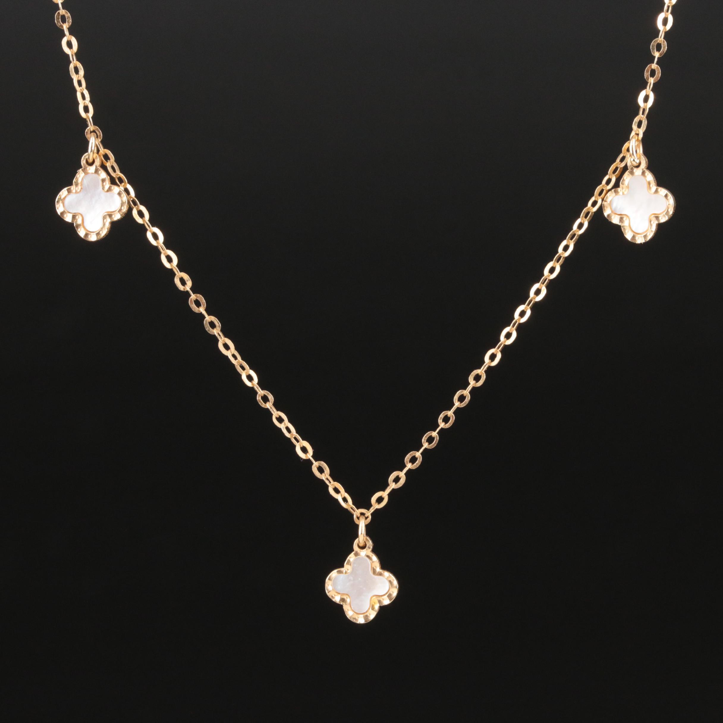 14K Mother of Pearl Quatrefoil Necklace