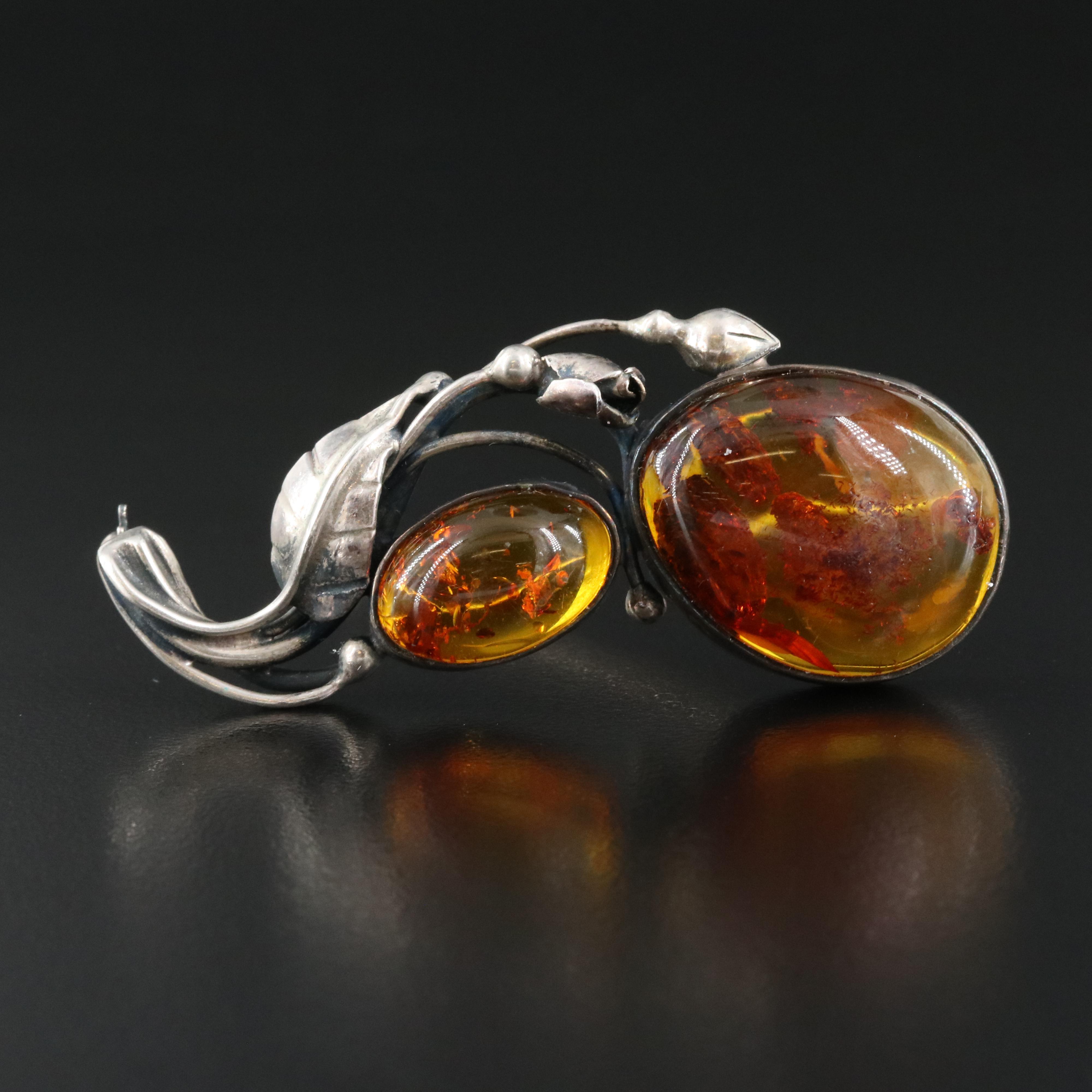 Polish Sterling Amber Brooch