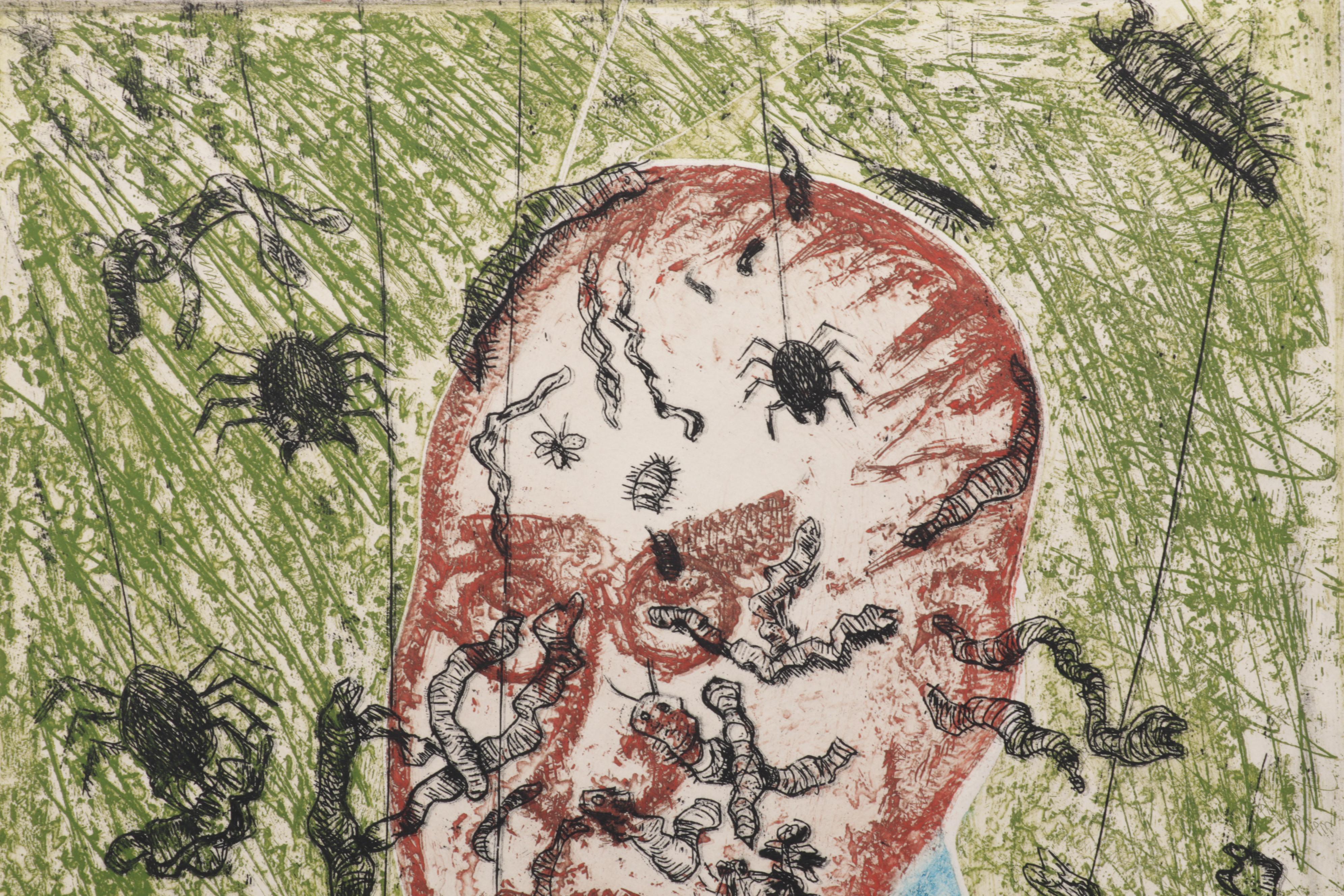 Sidney Chafetz Color Etching "Psychotic Portrait," 1973