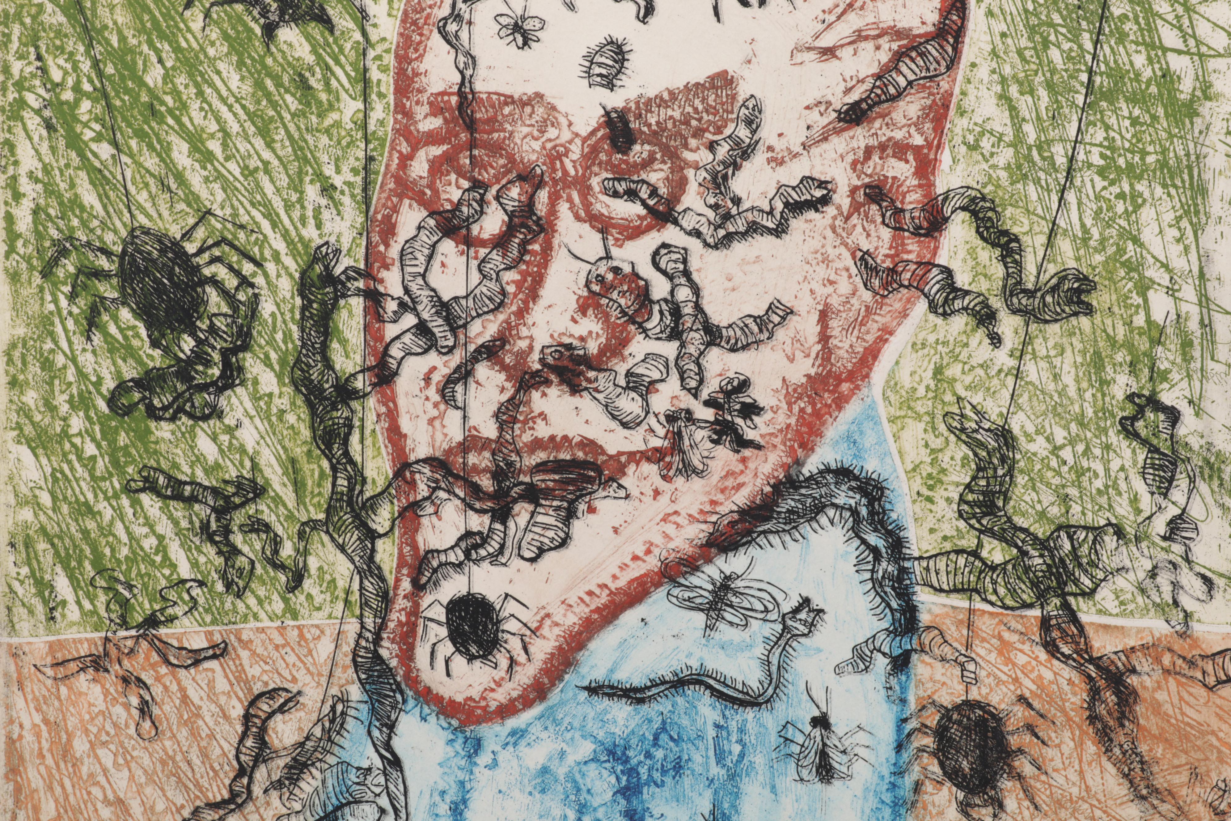 Sidney Chafetz Color Etching "Psychotic Portrait," 1973