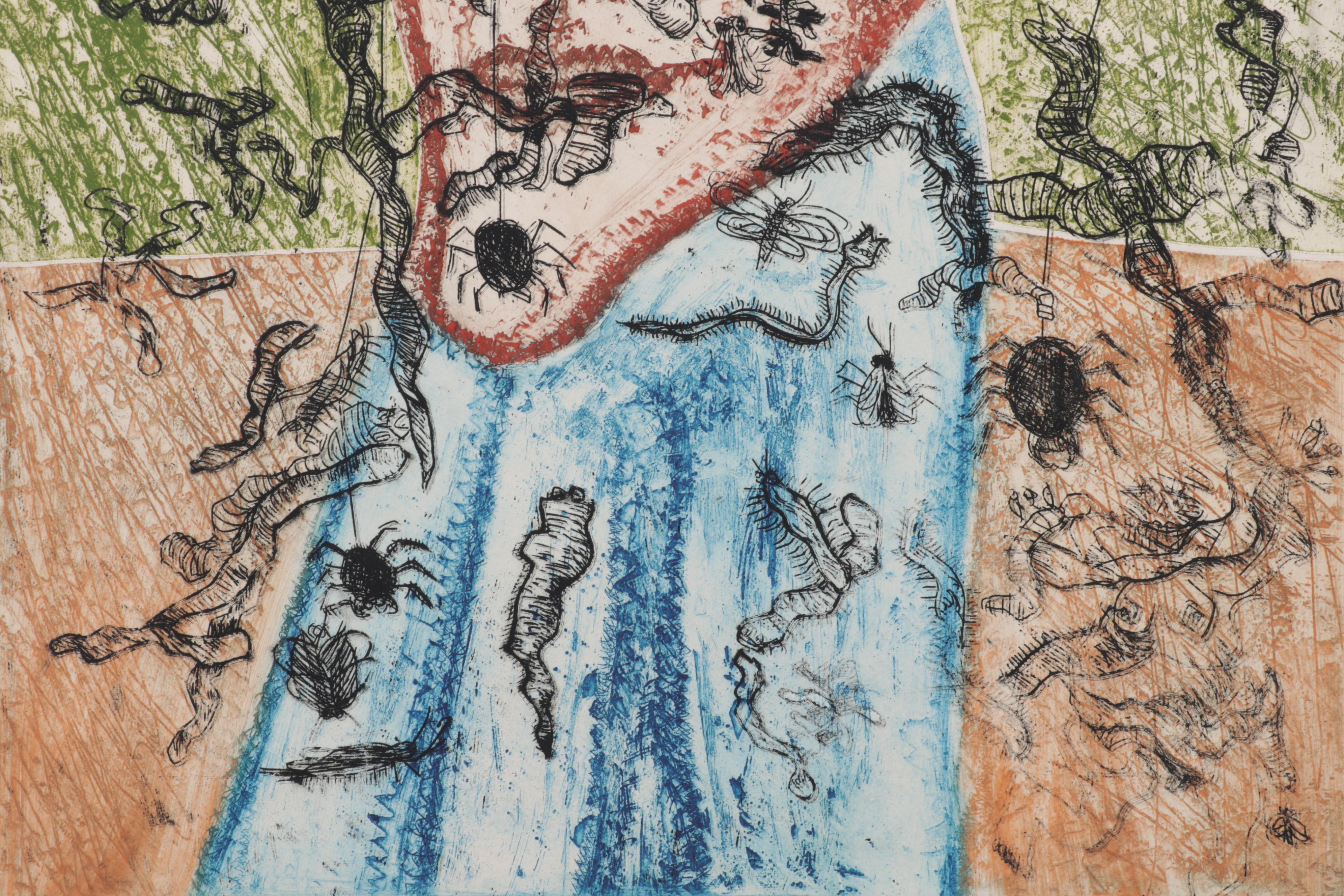 Sidney Chafetz Color Etching "Psychotic Portrait," 1973