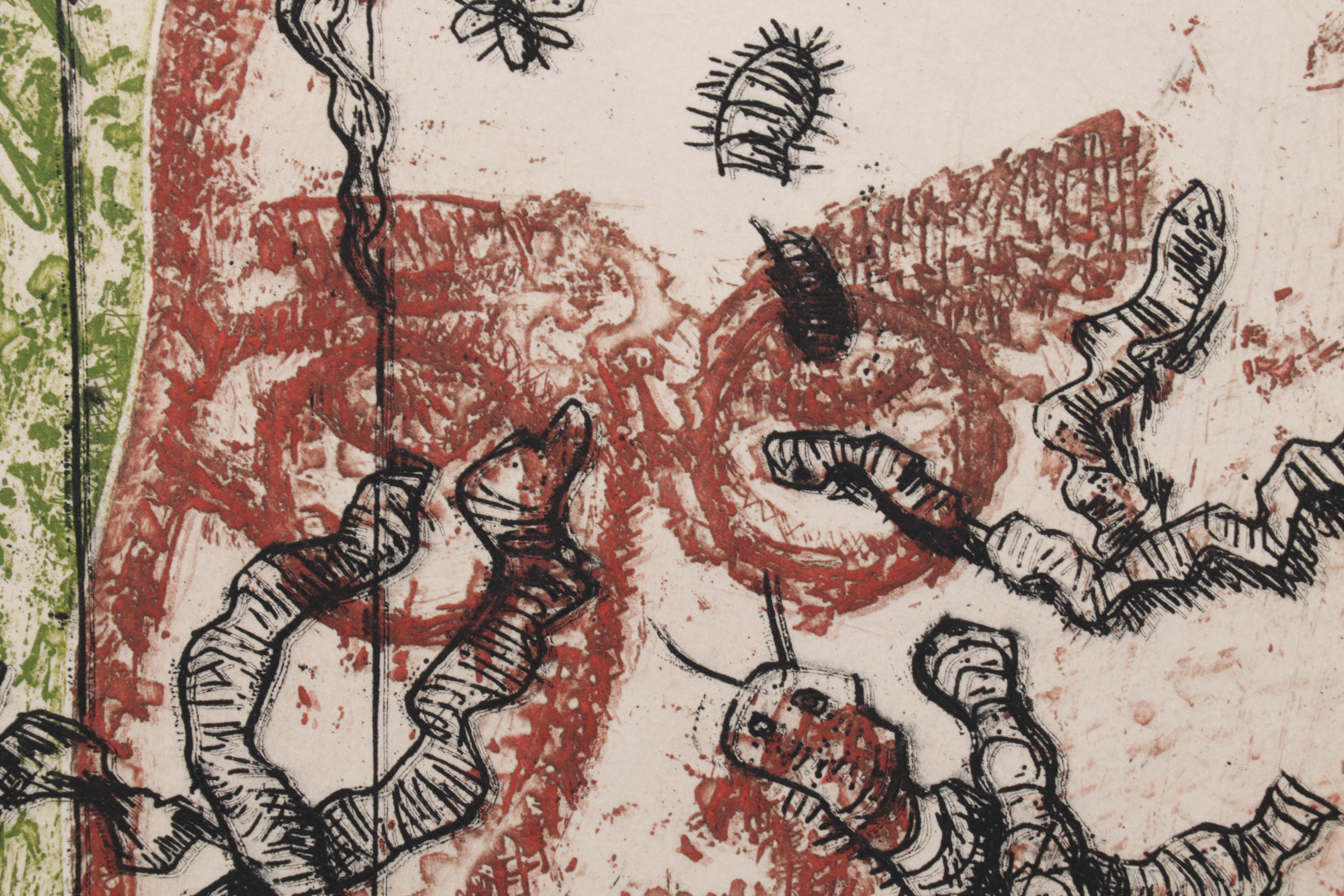 Sidney Chafetz Color Etching "Psychotic Portrait," 1973