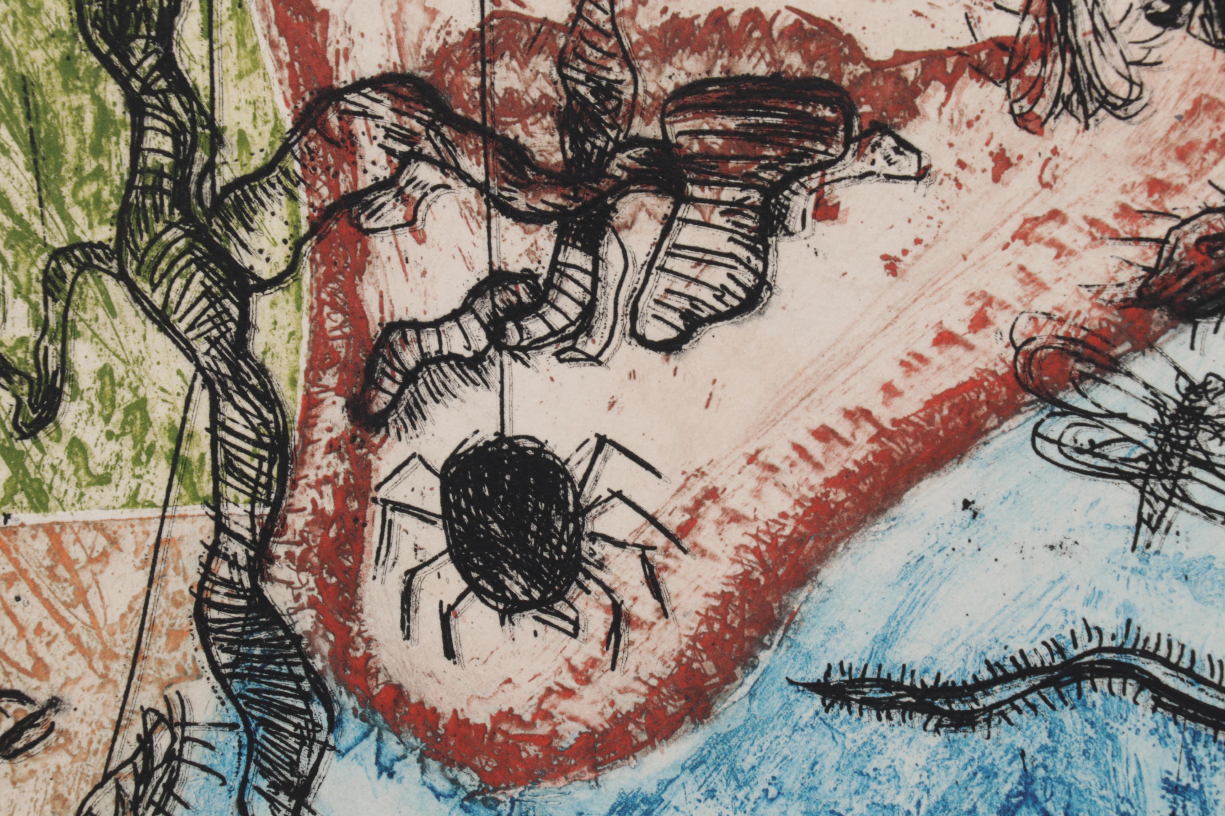 Sidney Chafetz Color Etching "Psychotic Portrait," 1973