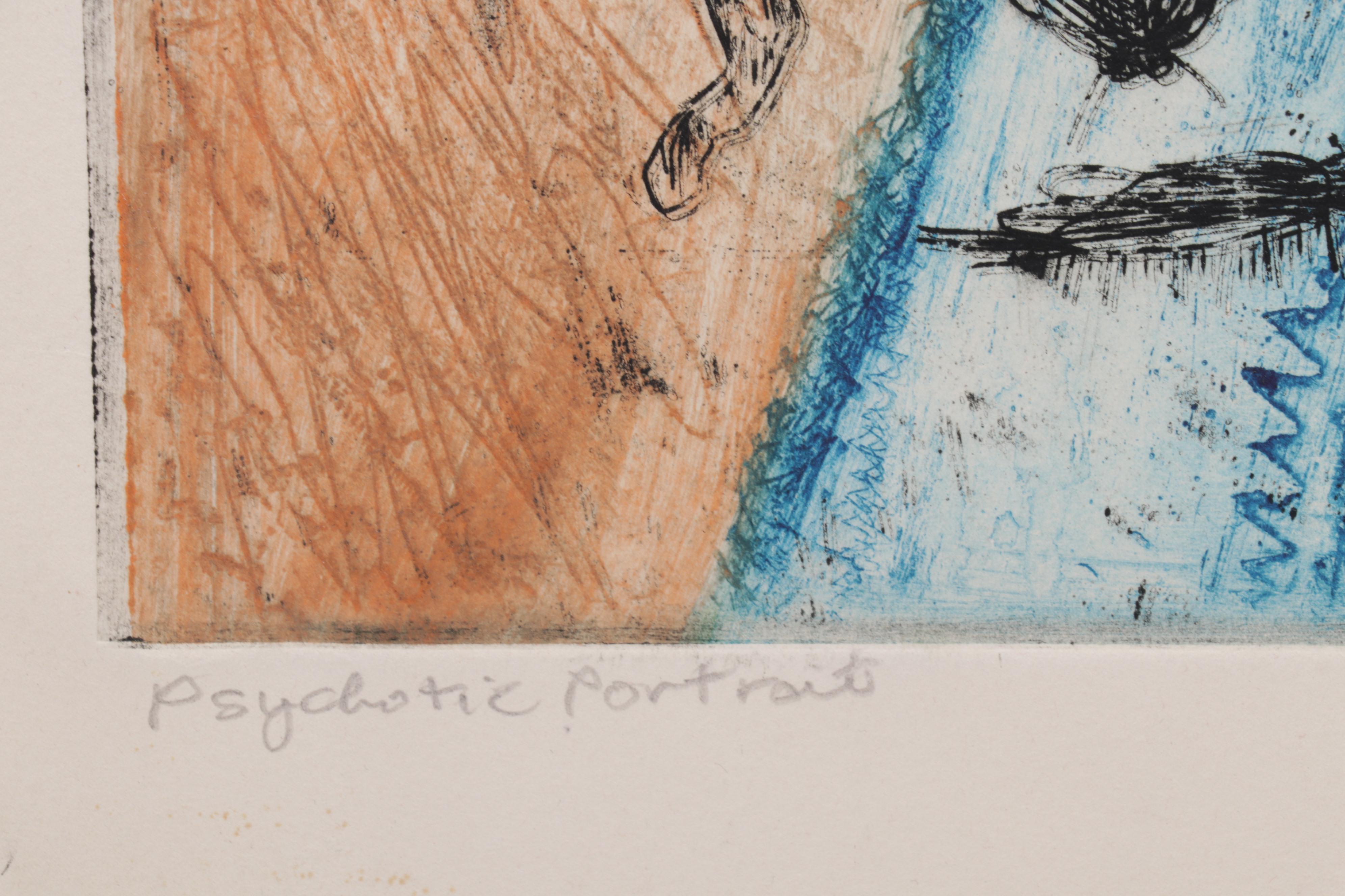 Sidney Chafetz Color Etching "Psychotic Portrait," 1973