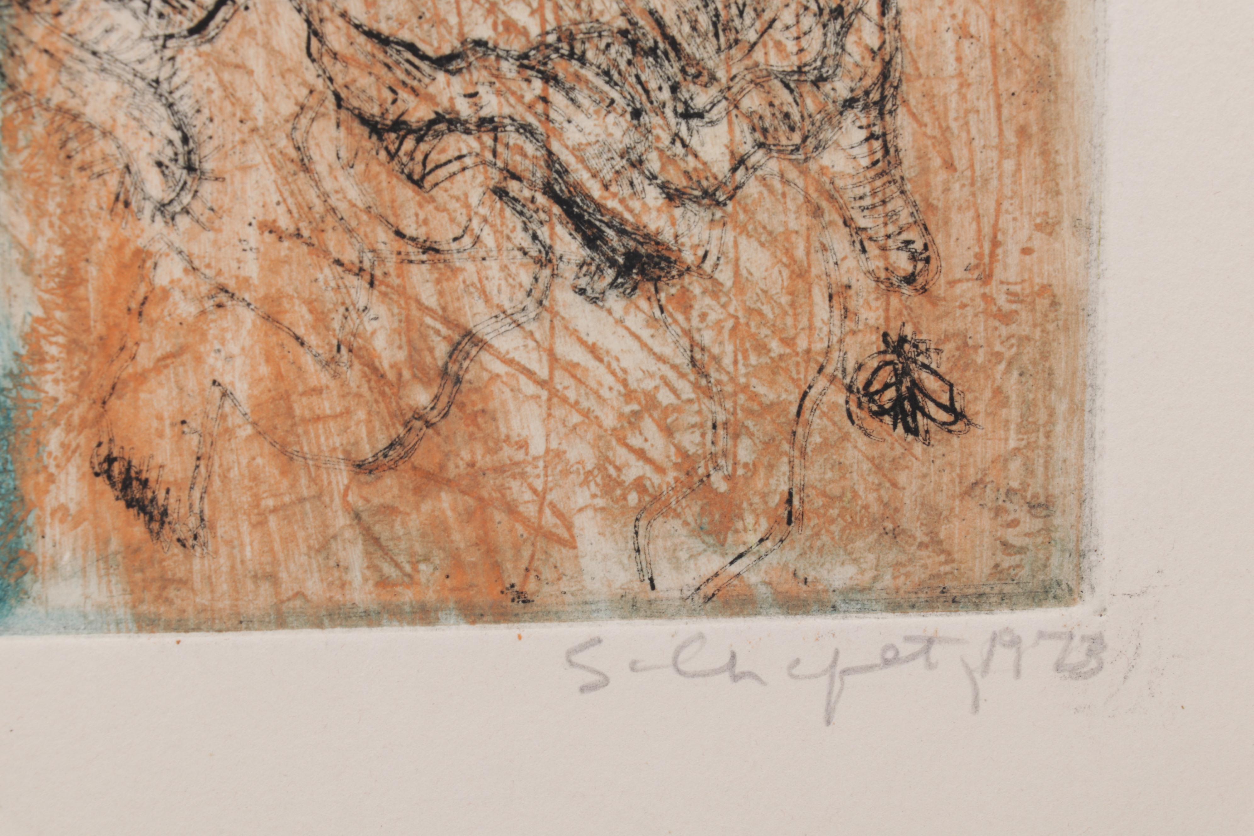 Sidney Chafetz Color Etching "Psychotic Portrait," 1973