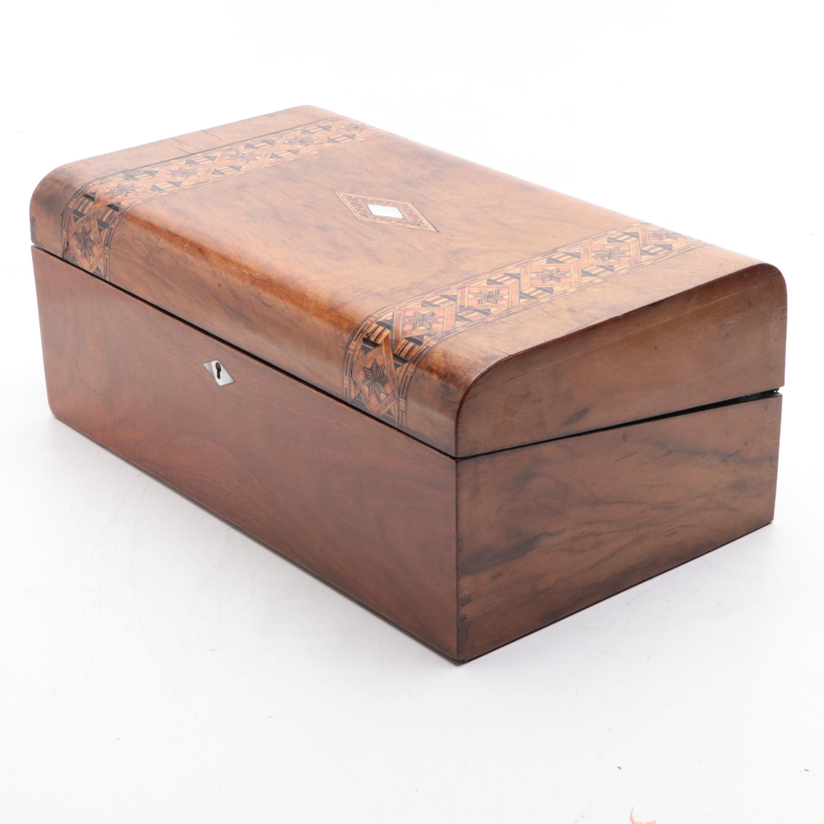 English Victorian Tunbridge Ware Inlay Walnut Lap Desk, Mid to Late 19th C.