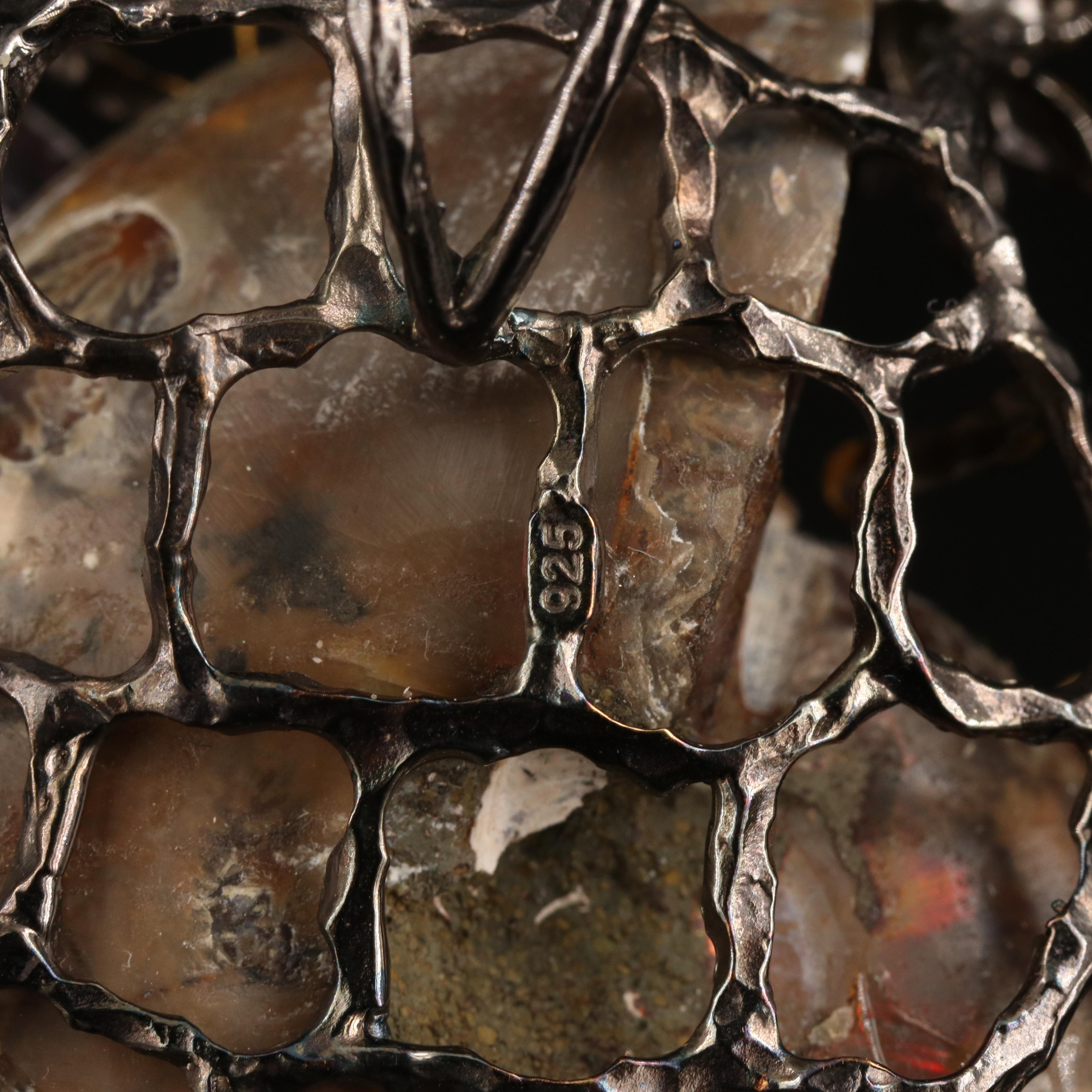 Sterling Ammonite and Gemstone Sea Life Pendant