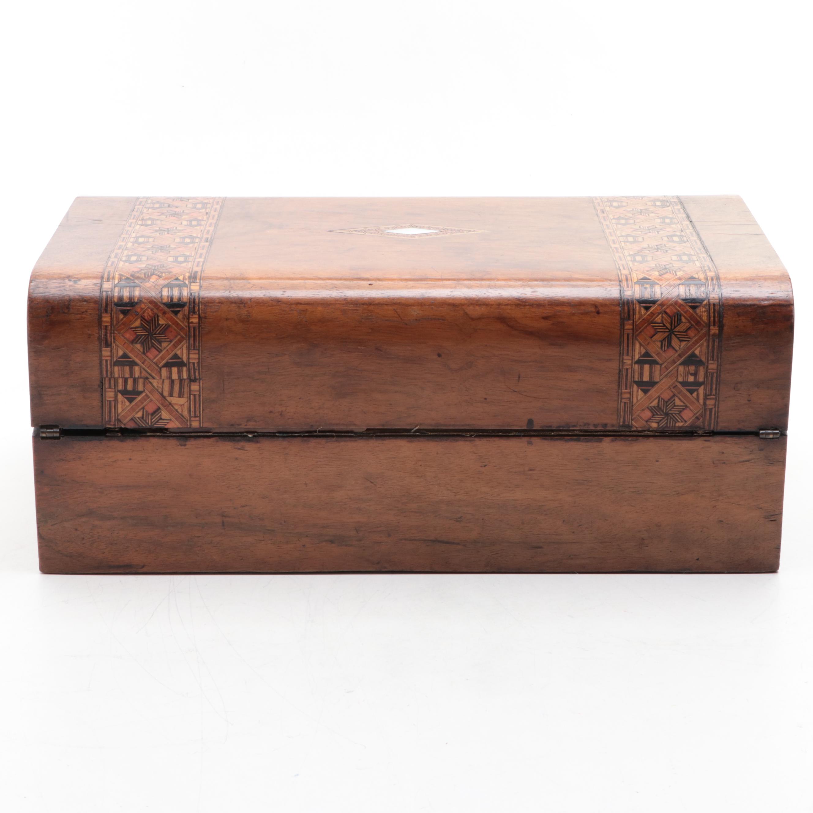 English Victorian Tunbridge Ware Inlay Walnut Lap Desk, Mid to Late 19th C.