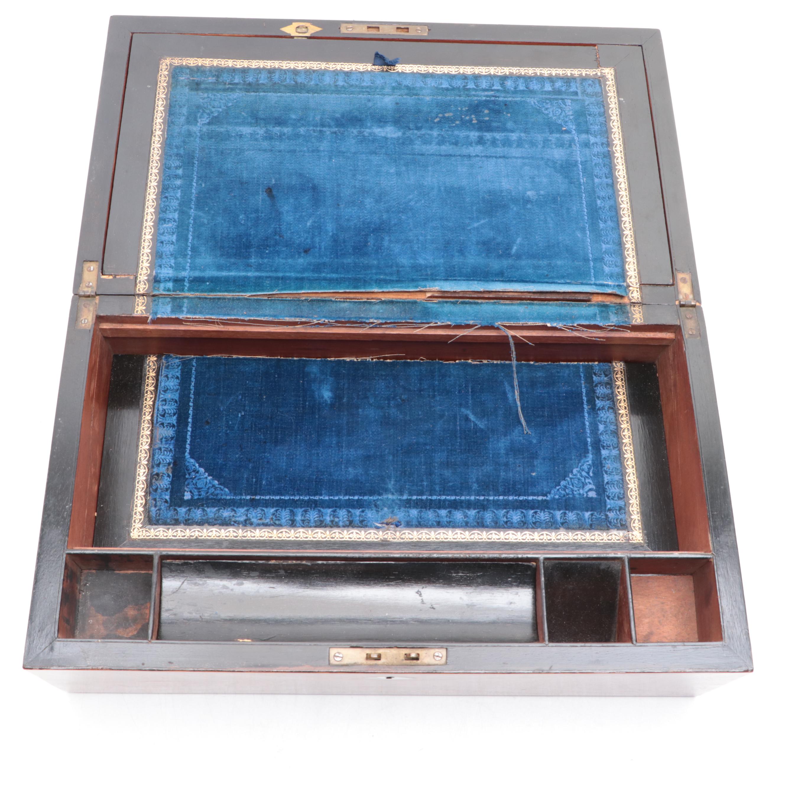 English Victorian Tunbridge Ware Inlay Walnut Lap Desk, Mid to Late 19th C.