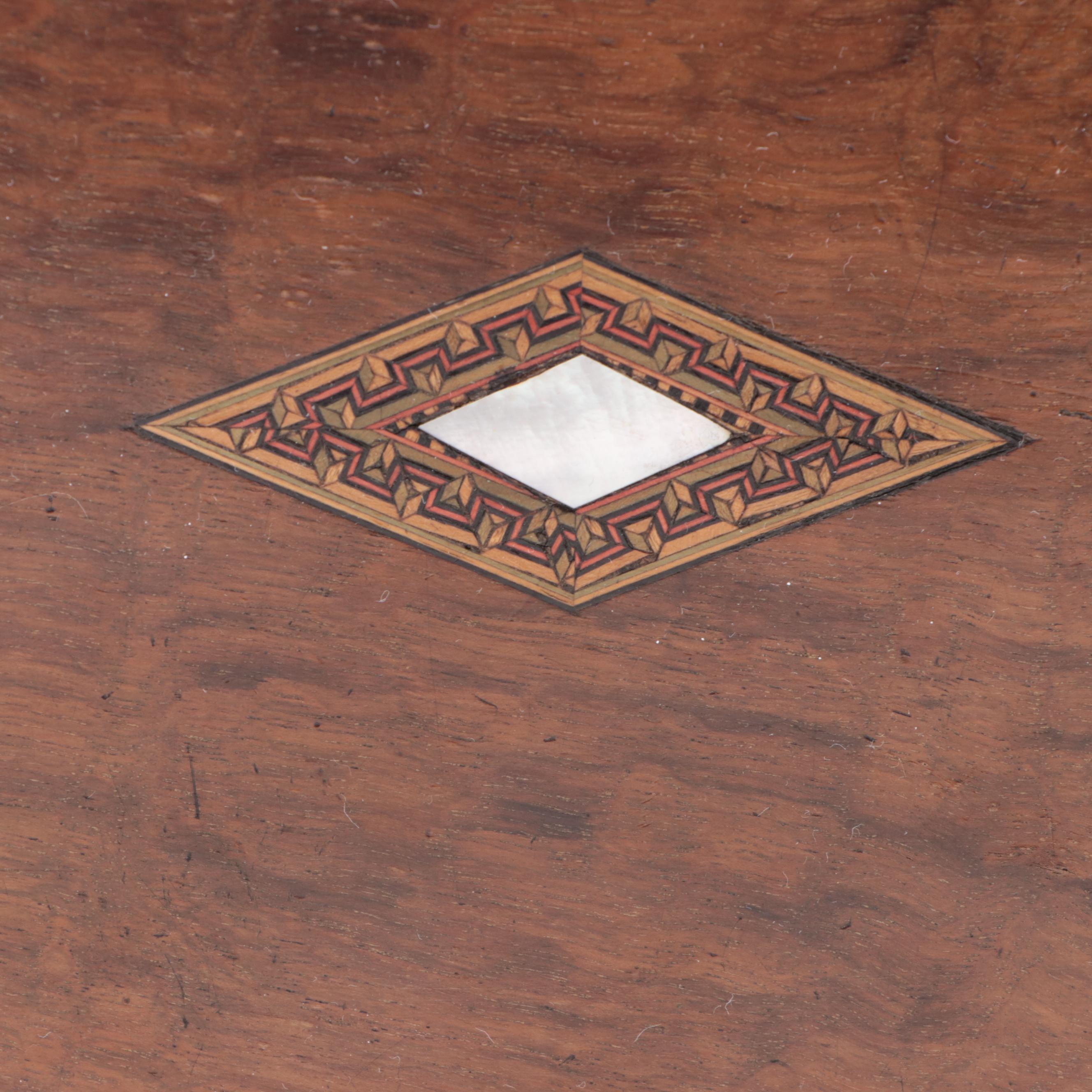 English Victorian Tunbridge Ware Inlay Walnut Lap Desk, Mid to Late 19th C.