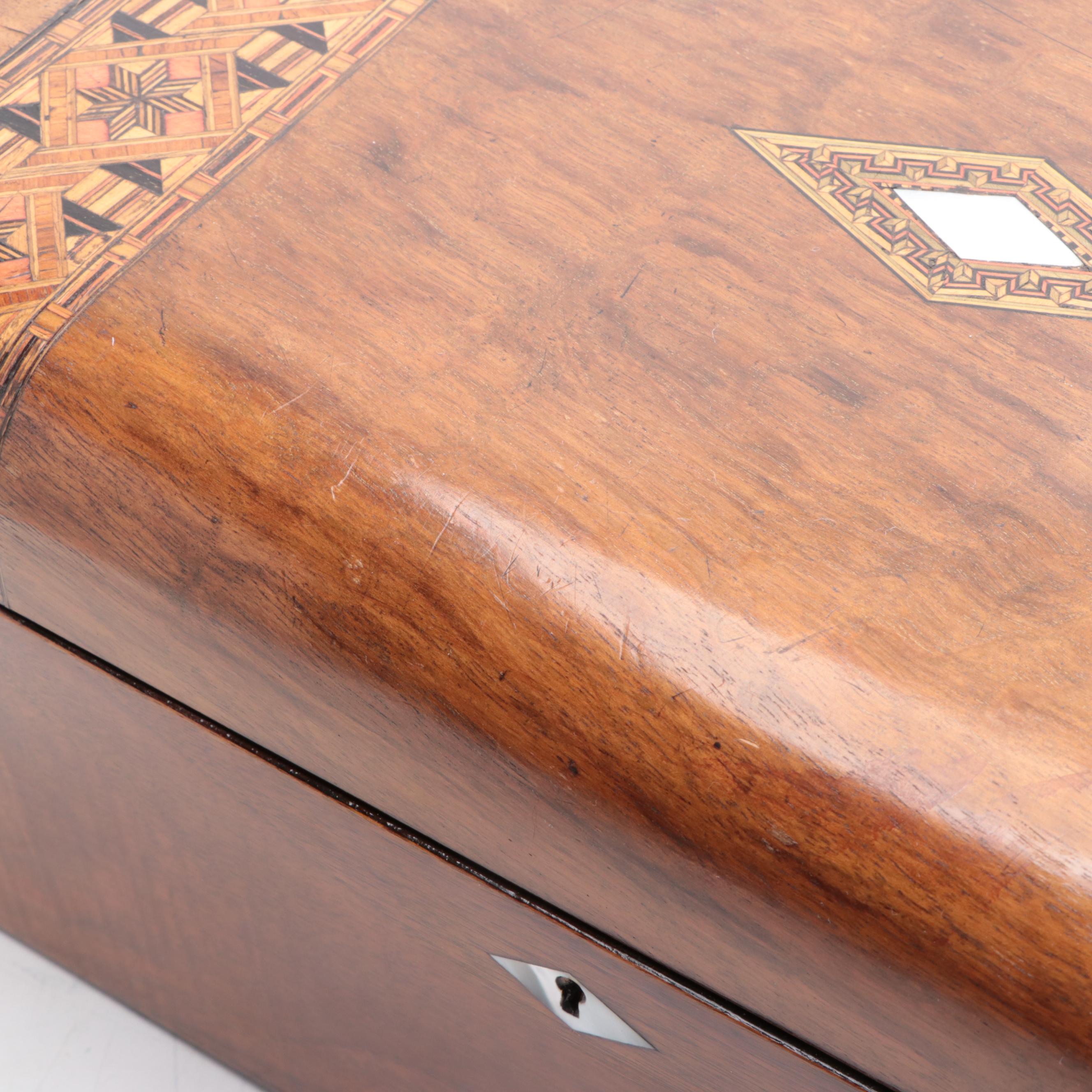 English Victorian Tunbridge Ware Inlay Walnut Lap Desk, Mid to Late 19th C.