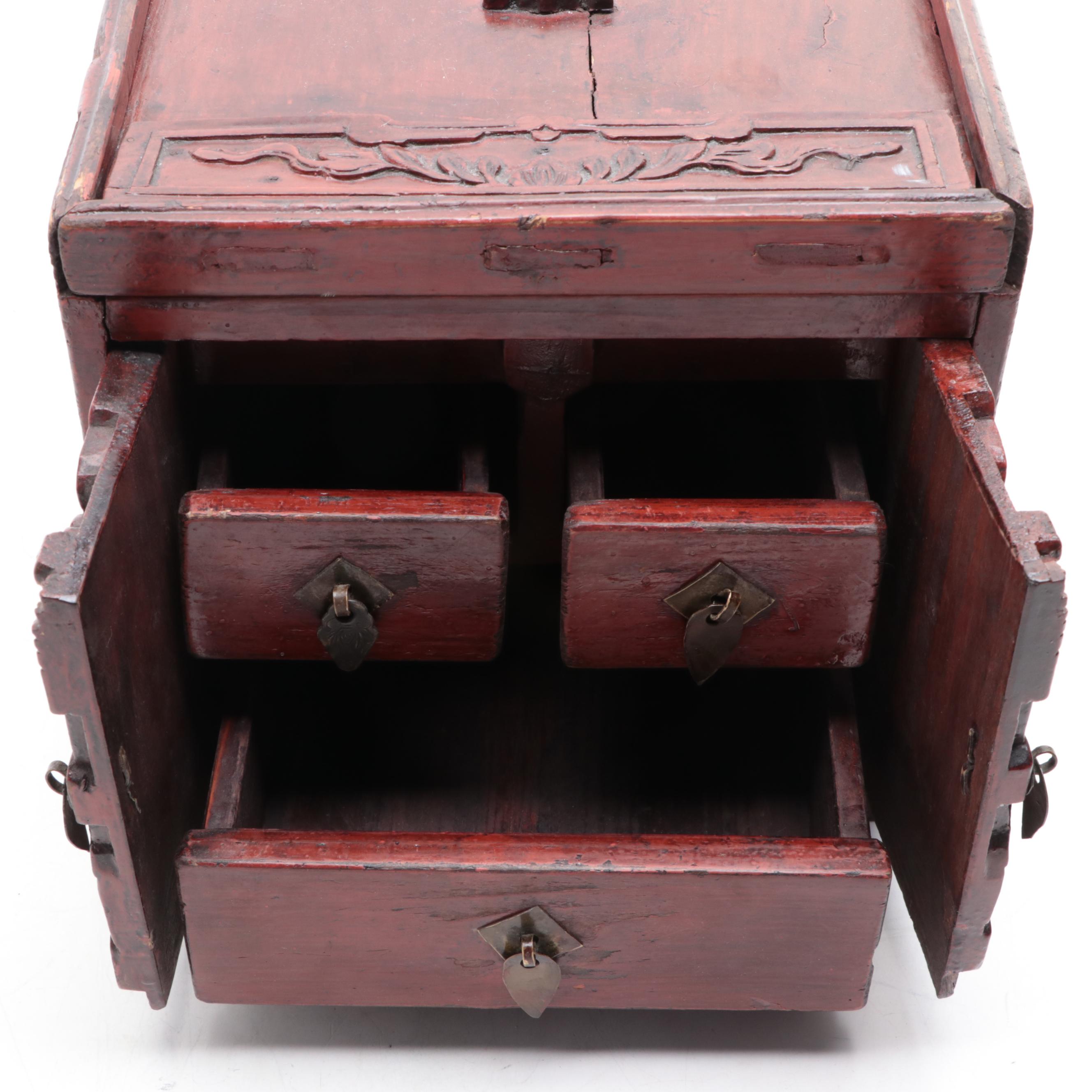 Chinese Carved Wood Jewelry Storage Box