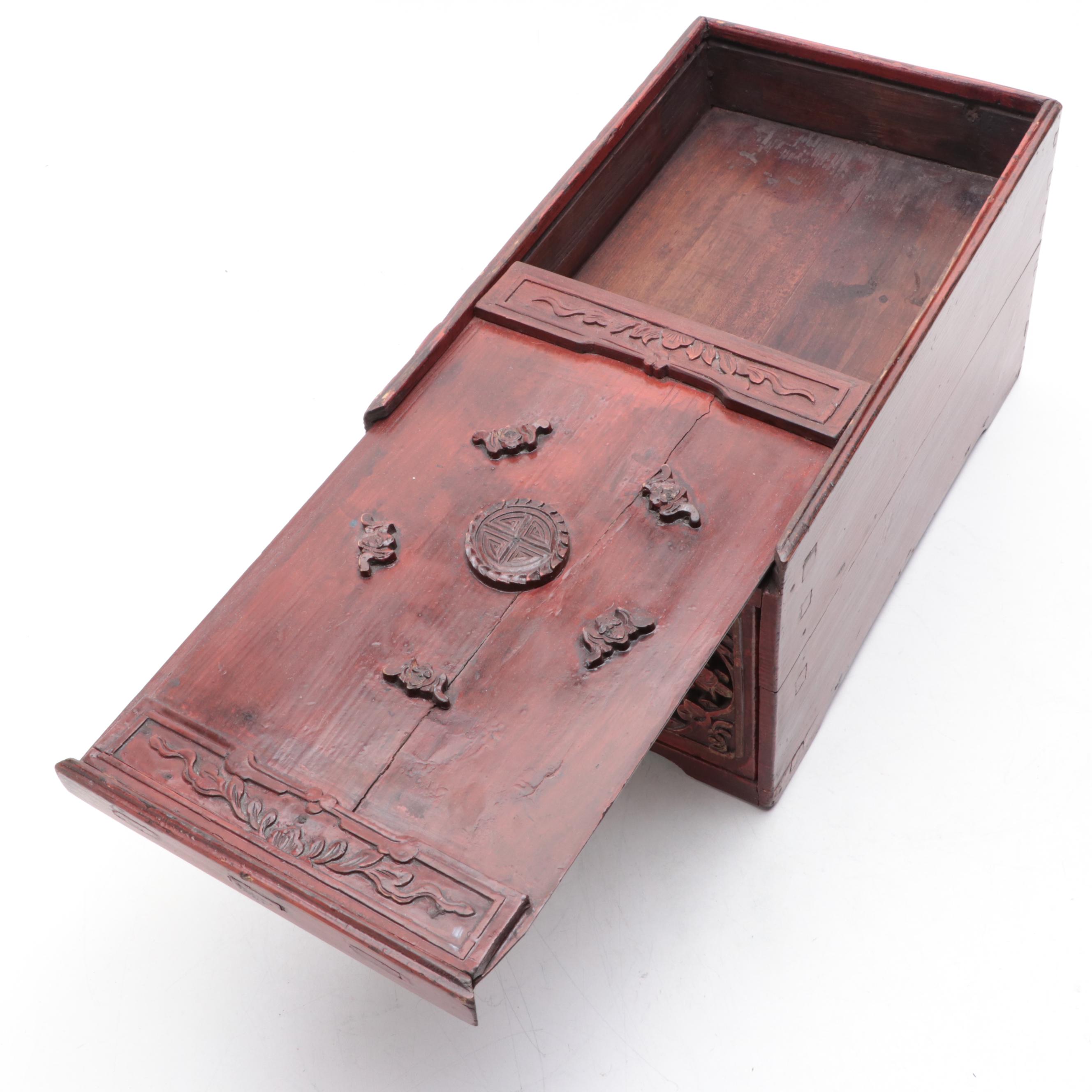 Chinese Carved Wood Jewelry Storage Box