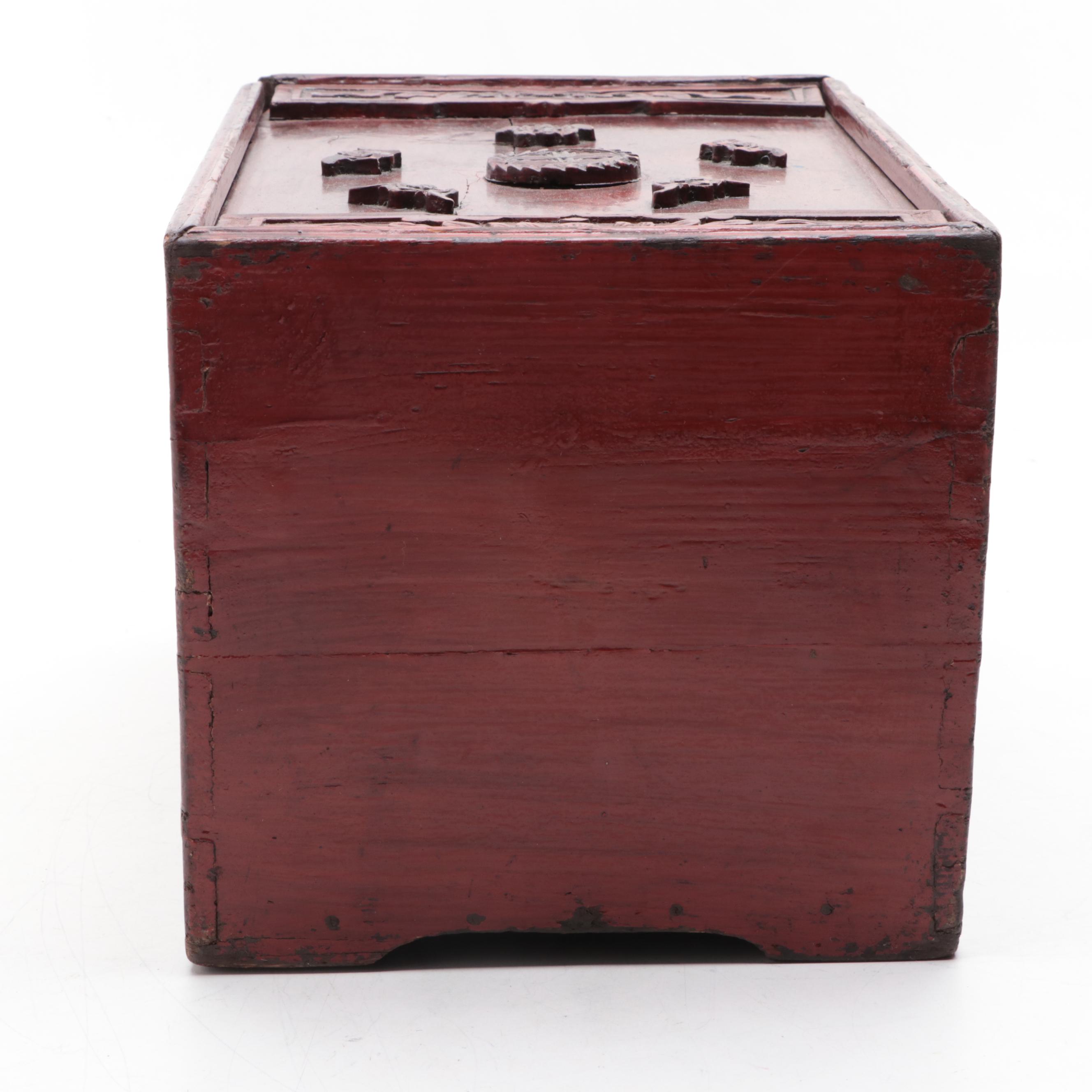 Chinese Carved Wood Jewelry Storage Box