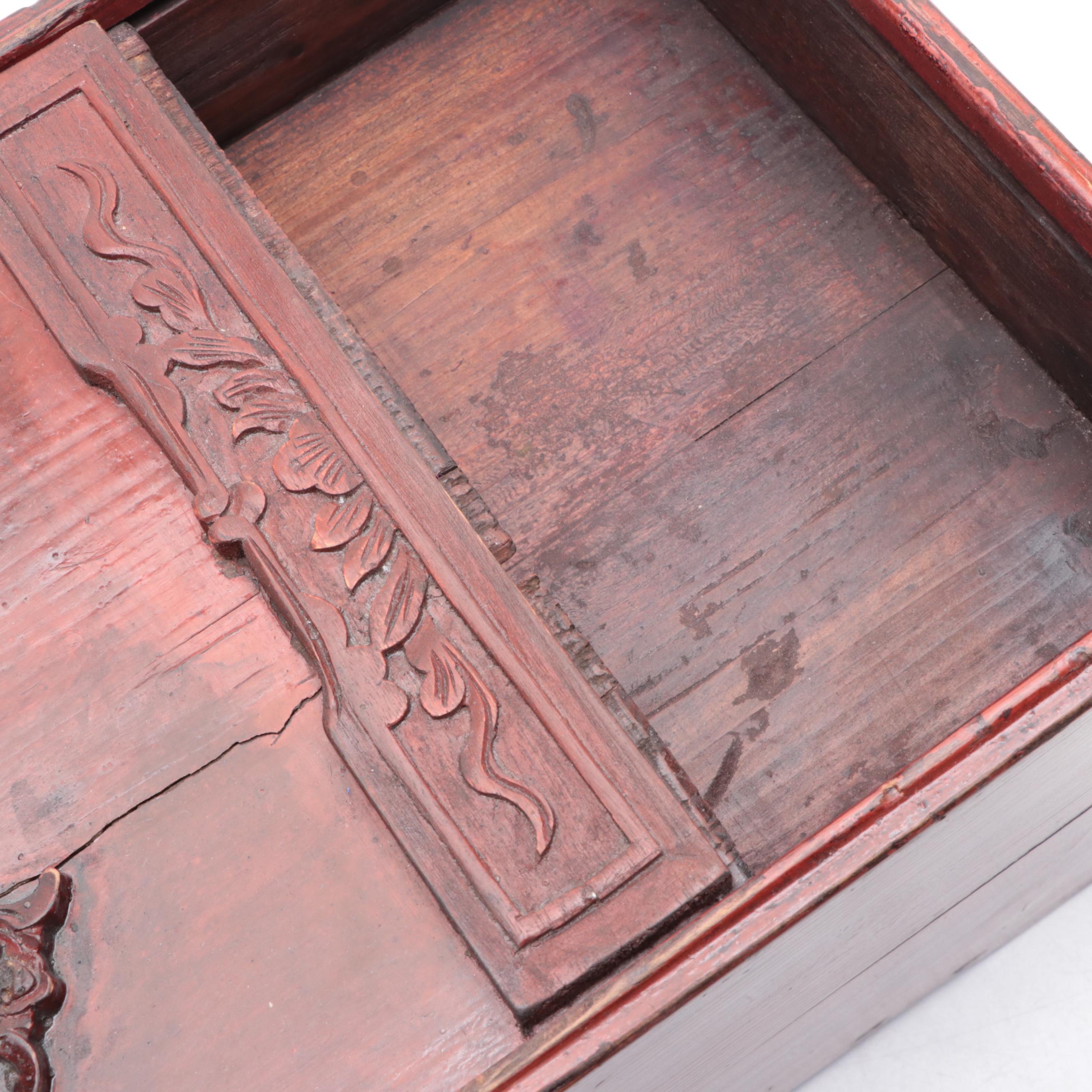 Chinese Carved Wood Jewelry Storage Box