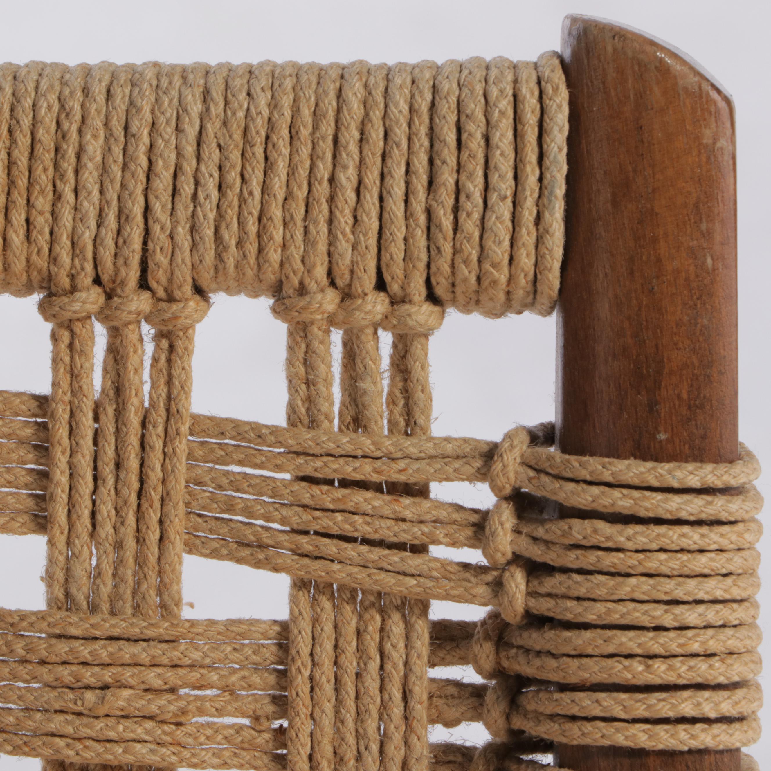 Pair of Modernist Beach and Rope Folding Lounge Chairs, Manner of Hans Wegner