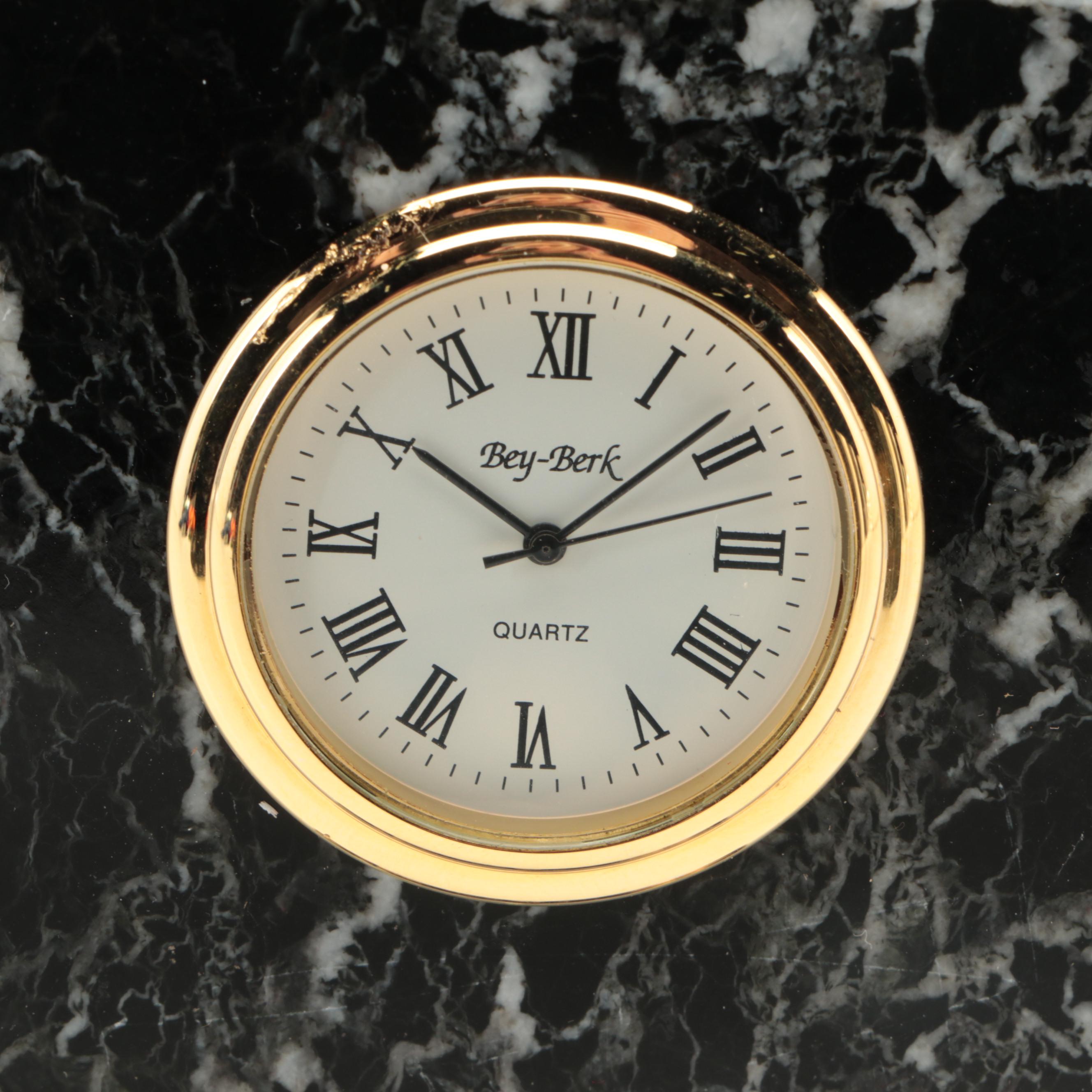 Black Marble Scales of Justice Desk Clock and Bookend