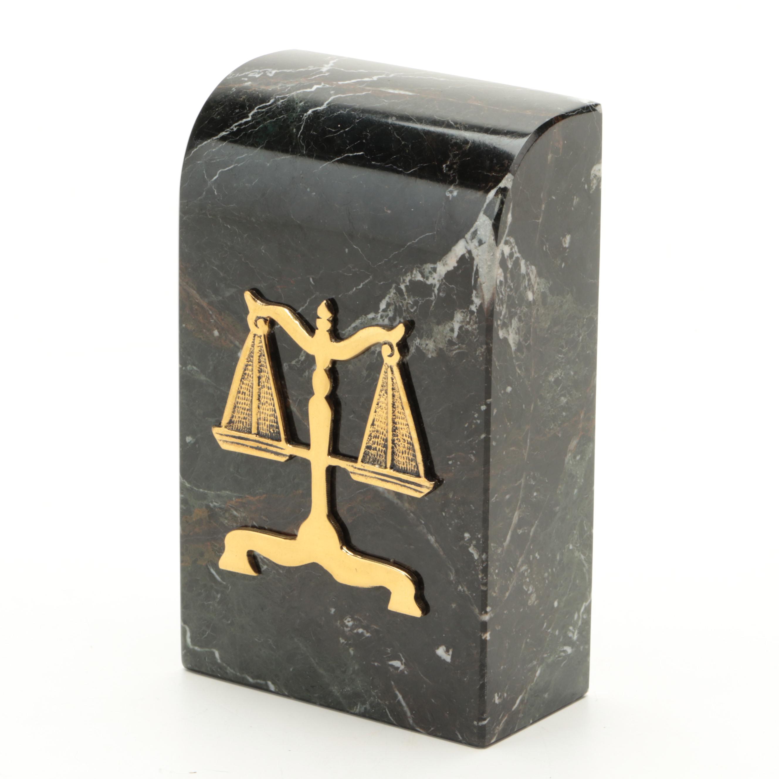 Black Marble Scales of Justice Desk Clock and Bookend