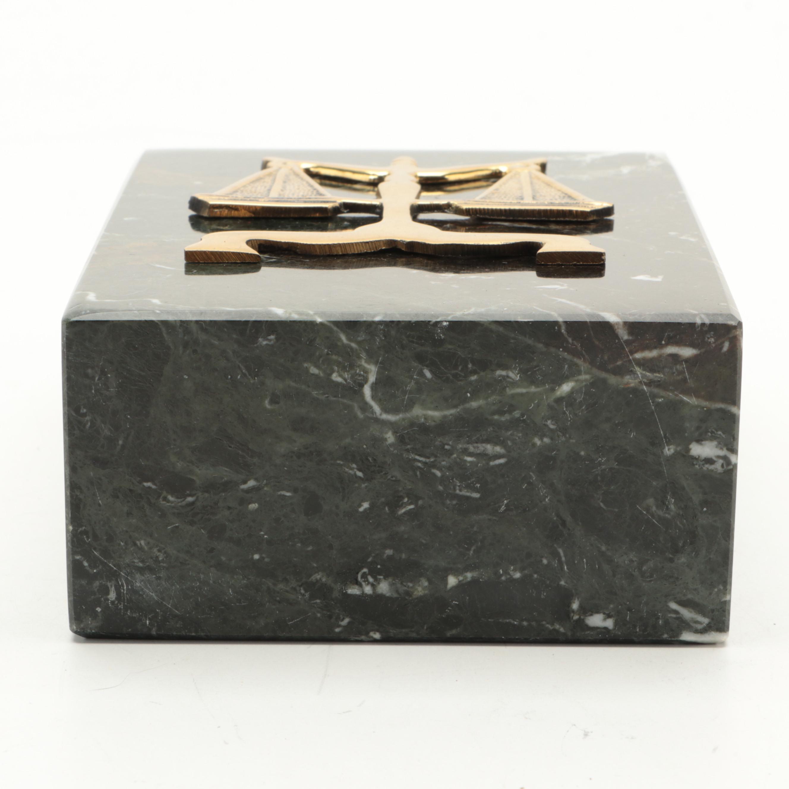 Black Marble Scales of Justice Desk Clock and Bookend