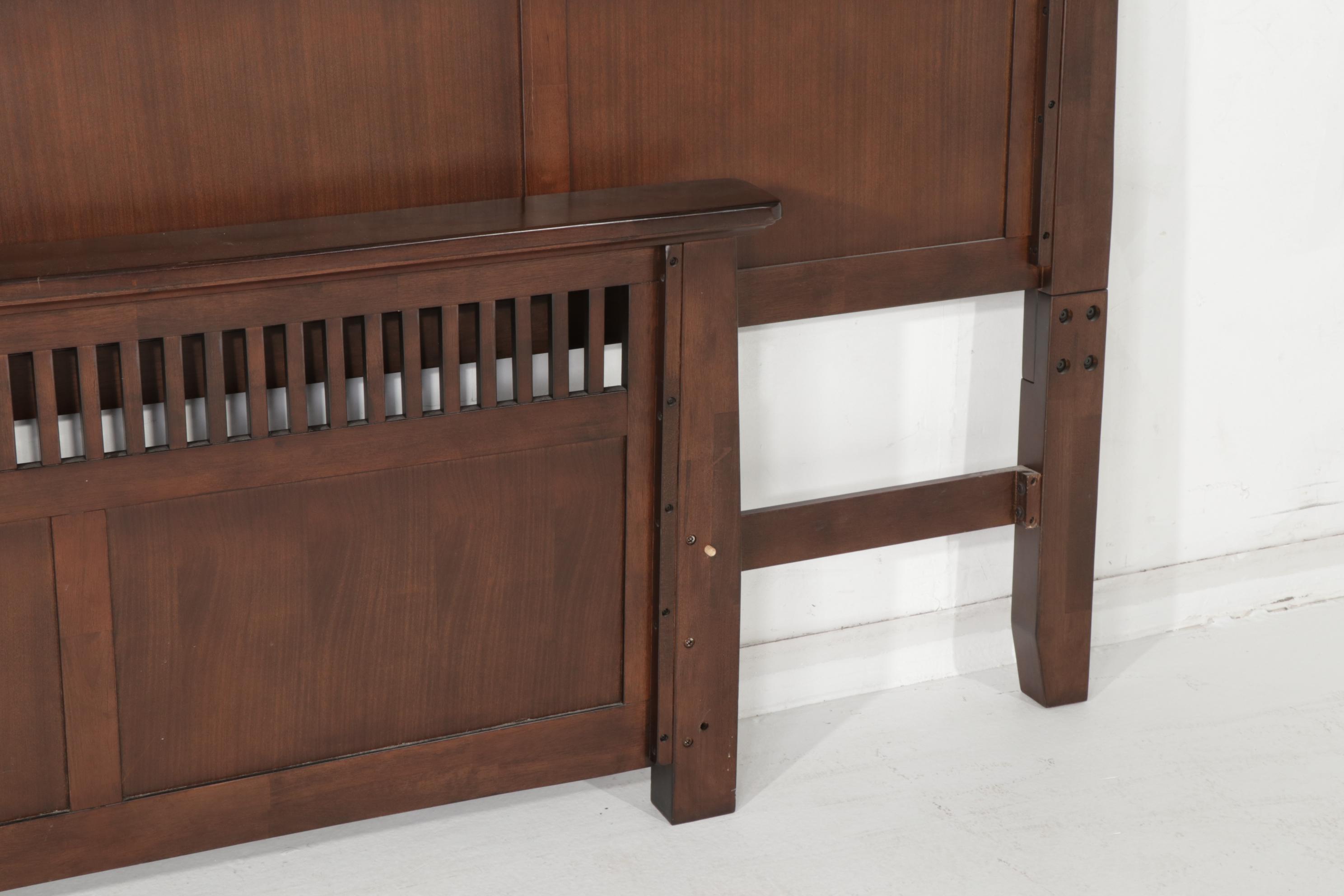 American Signature Mission Style King Size Storage Bed and Nightstands